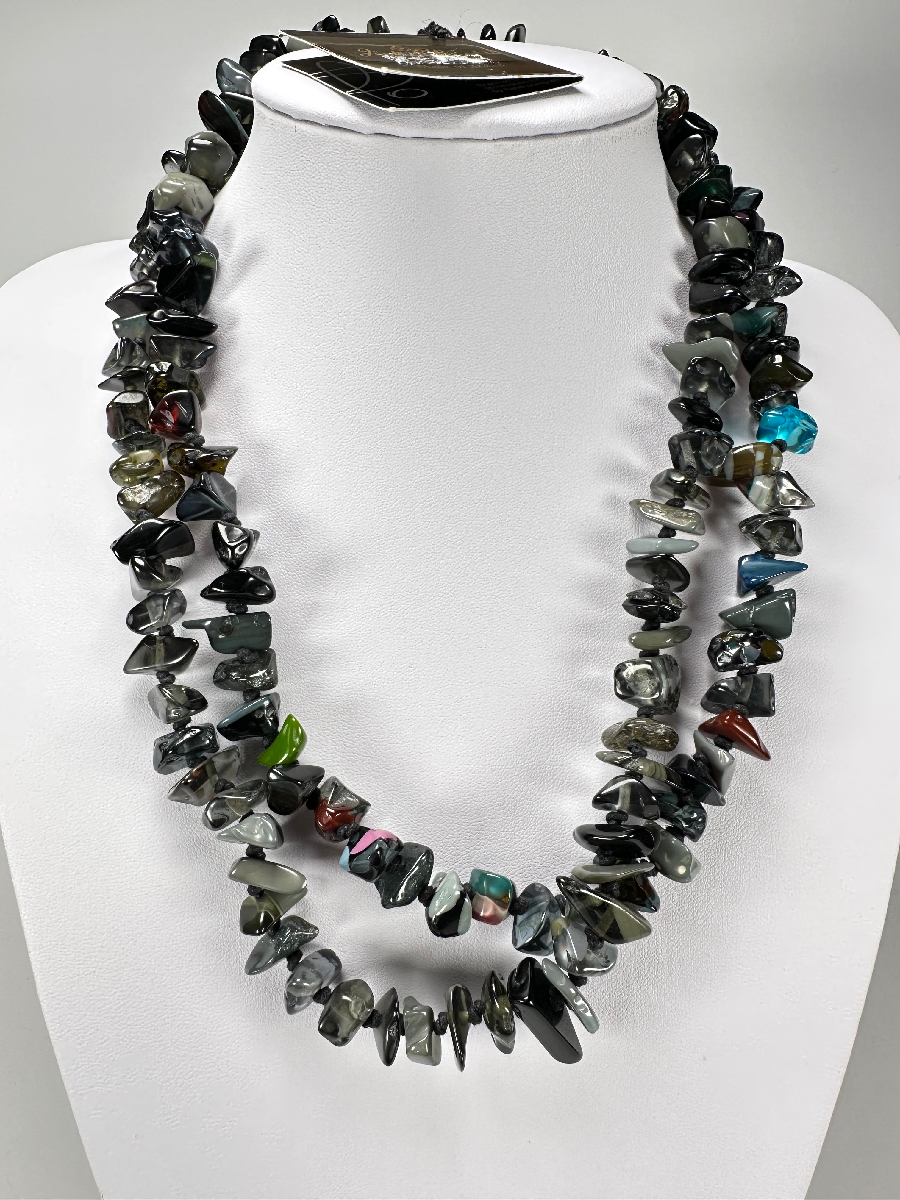 Jackie Brazil "Orient Express" 1 Strand Small Grey Mix Bead Long 110cm Necklace ( N3571 )