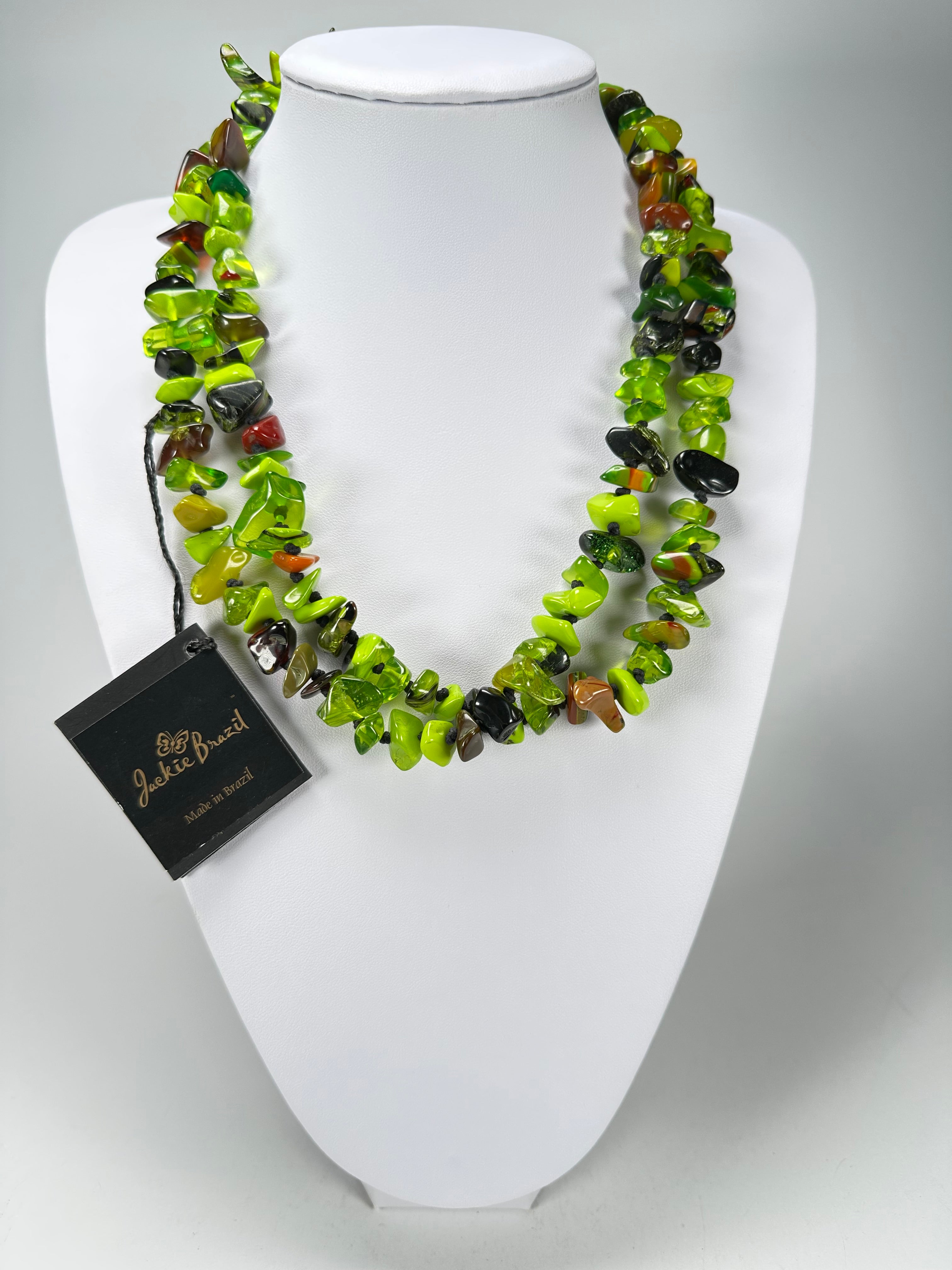 Jackie Brazil "Orient Express" 1 Strand Small Light Green Mix Bead Long 110cm Necklace ( N3571 )