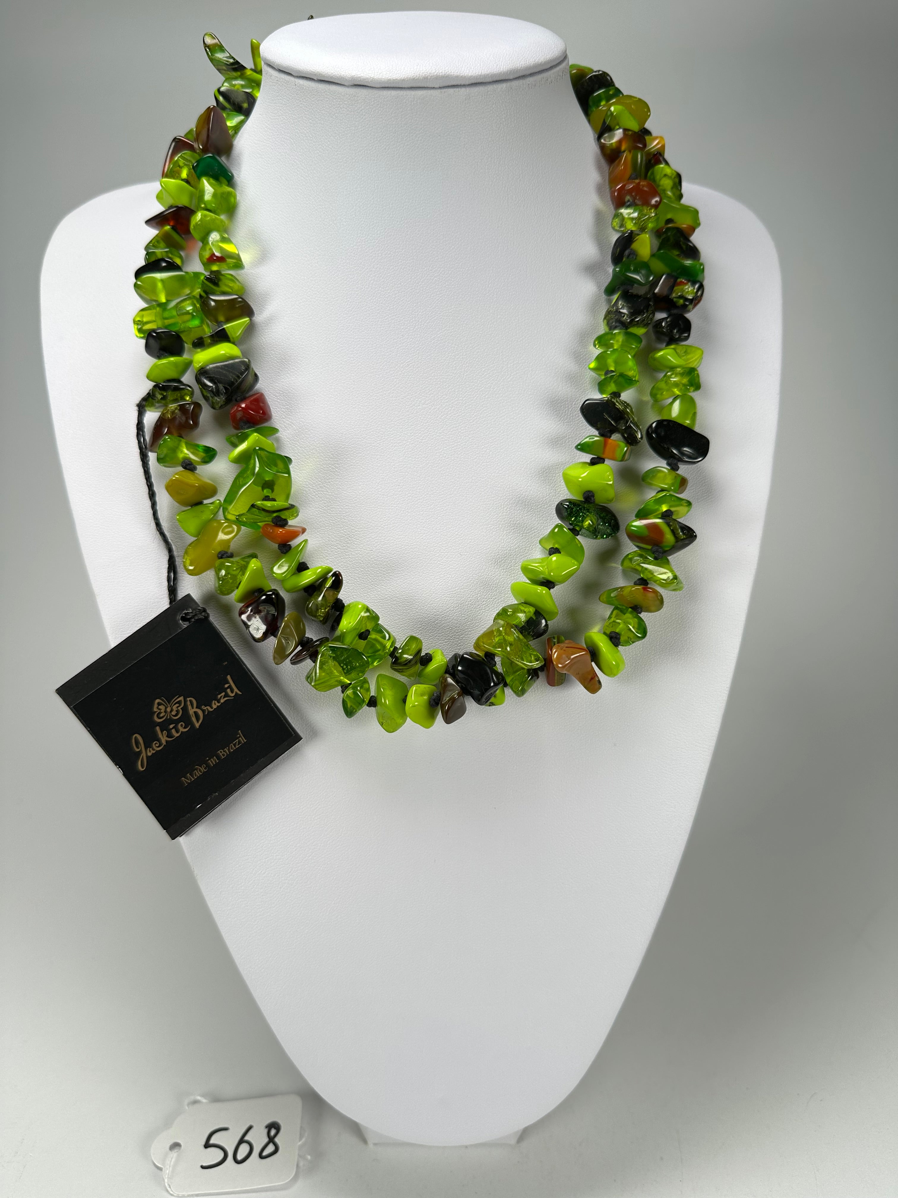 Jackie Brazil "Orient Express" 1 Strand Small Light Green Mix Bead Long 110cm Necklace ( N3571 )