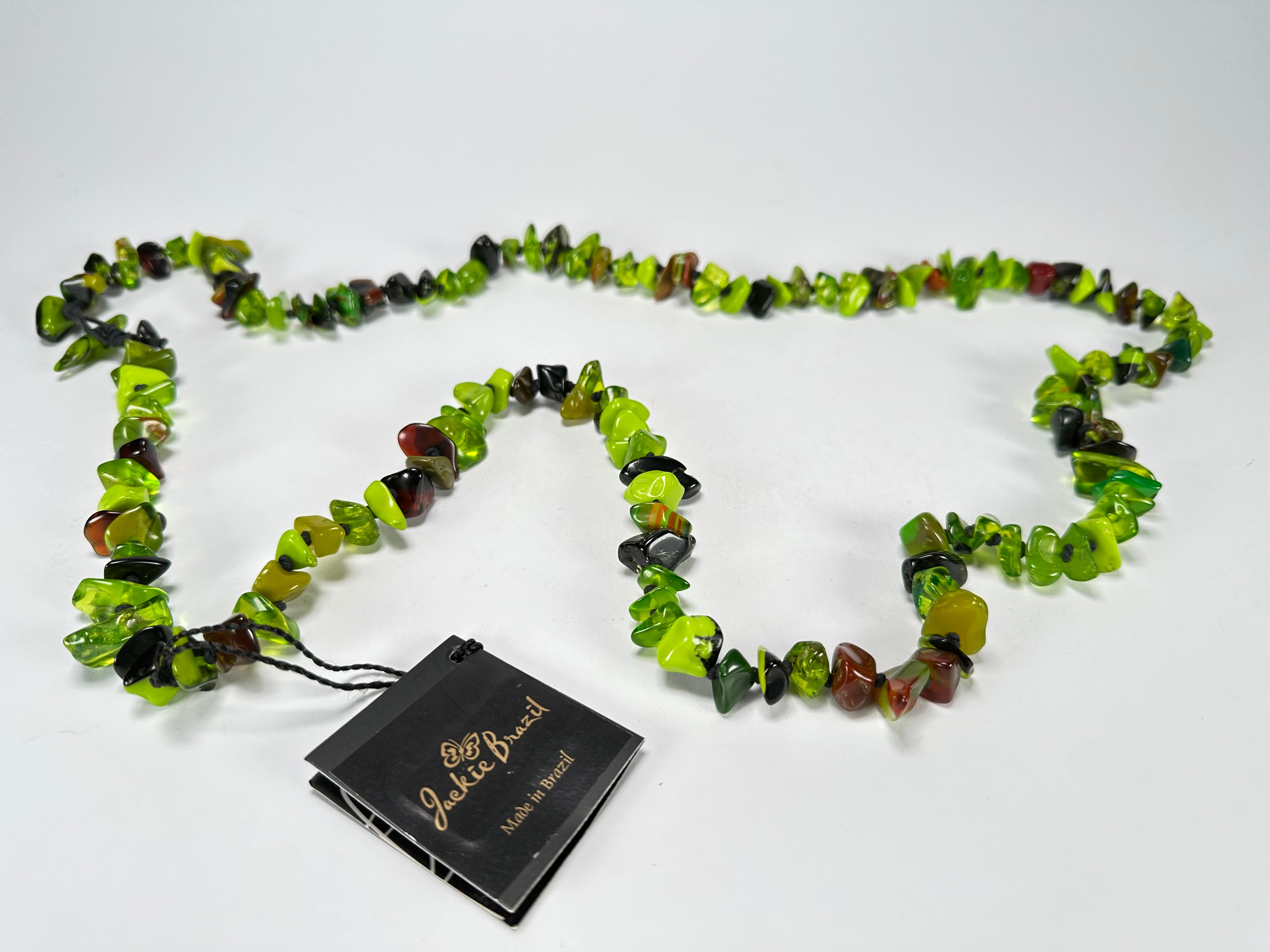 Jackie Brazil "Orient Express" 1 Strand Small Light Green Mix Bead Long 110cm Necklace ( N3571 )