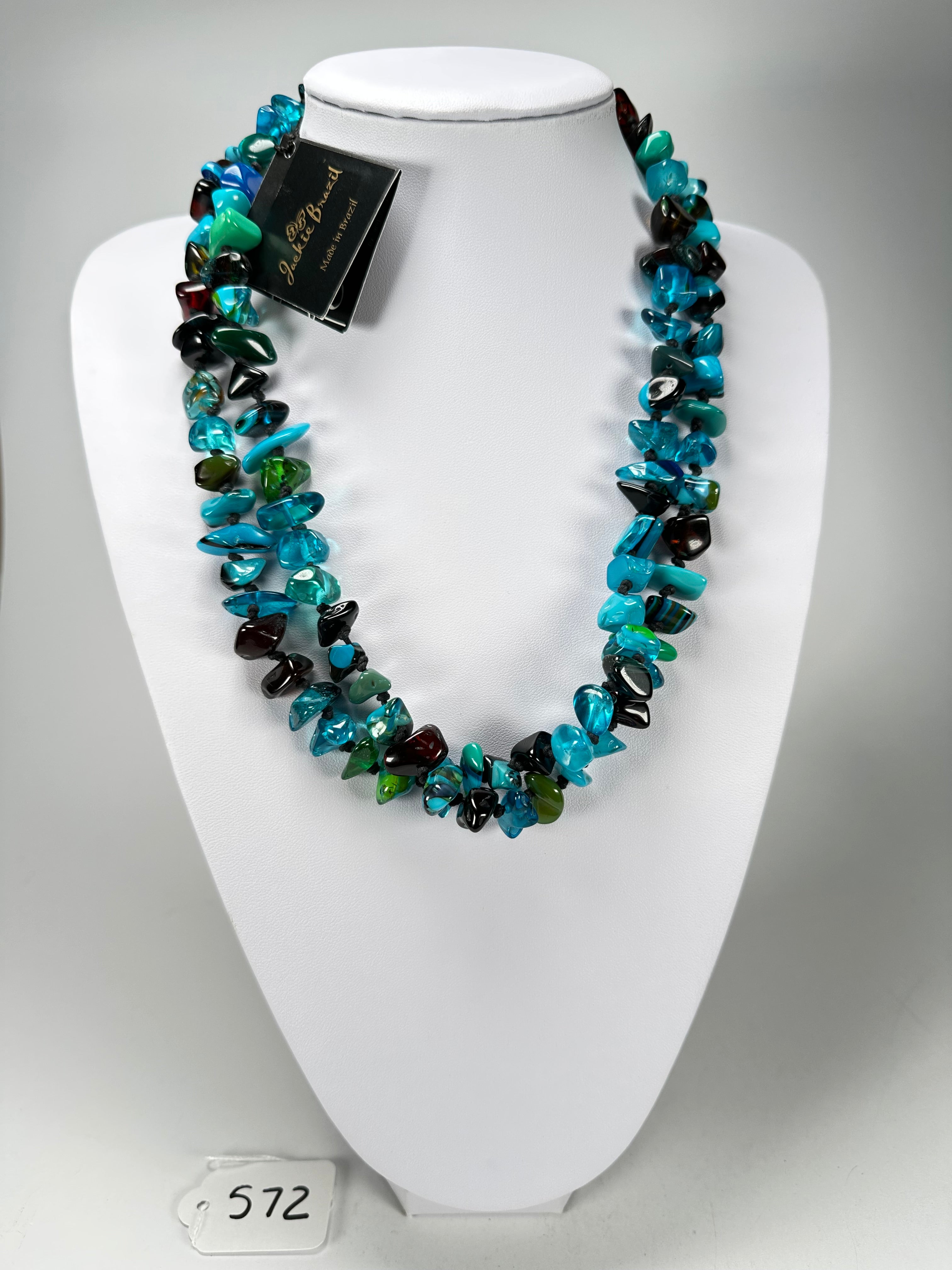 Jackie Brazil "Orient Express" 1 Strand Small Light Blue Mix Bead Long 110cm Necklace ( N3571 )