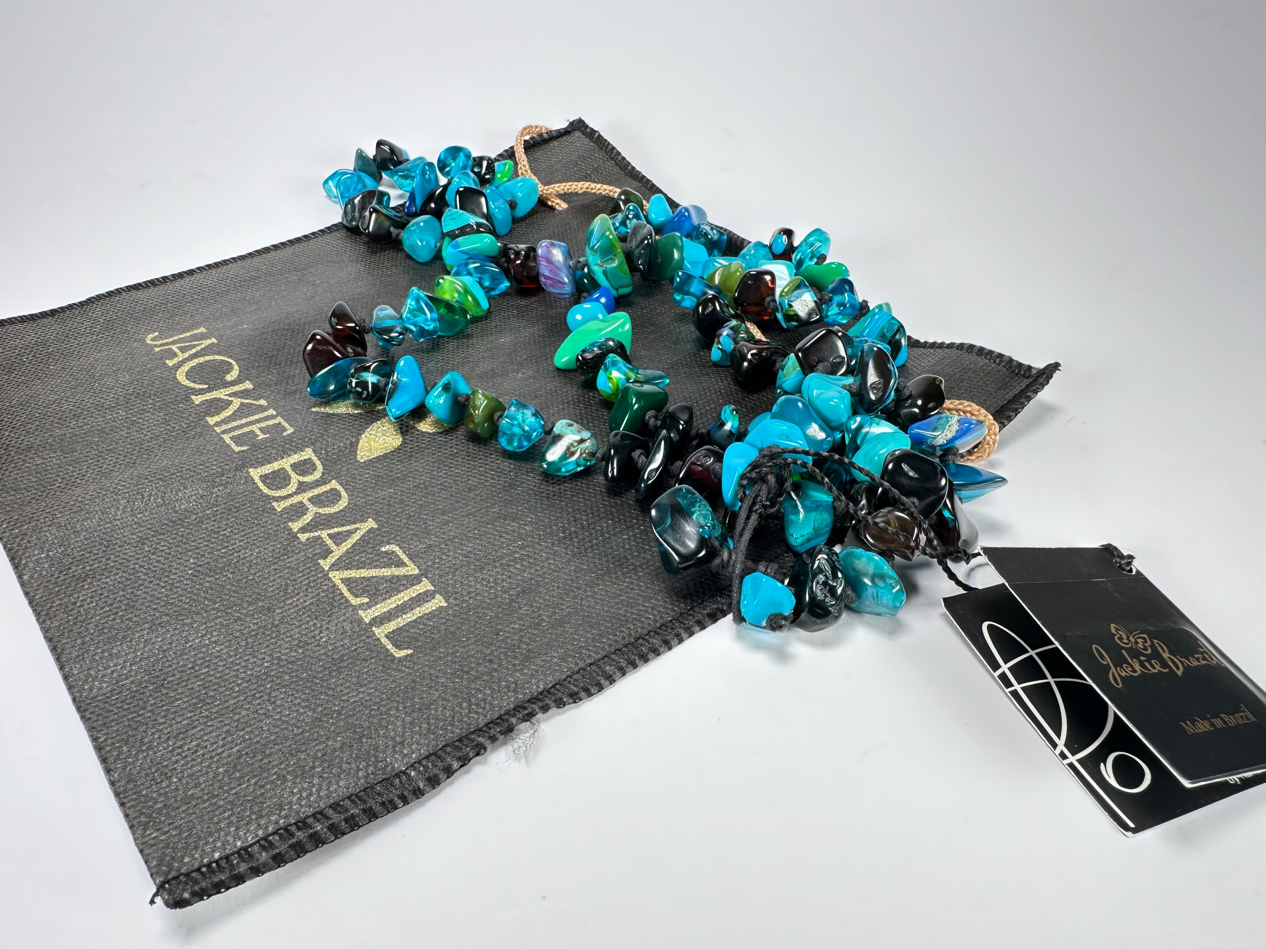 Jackie Brazil "Orient Express" 1 Strand Small Light Blue Mix Bead Long 110cm Necklace ( N3571 )