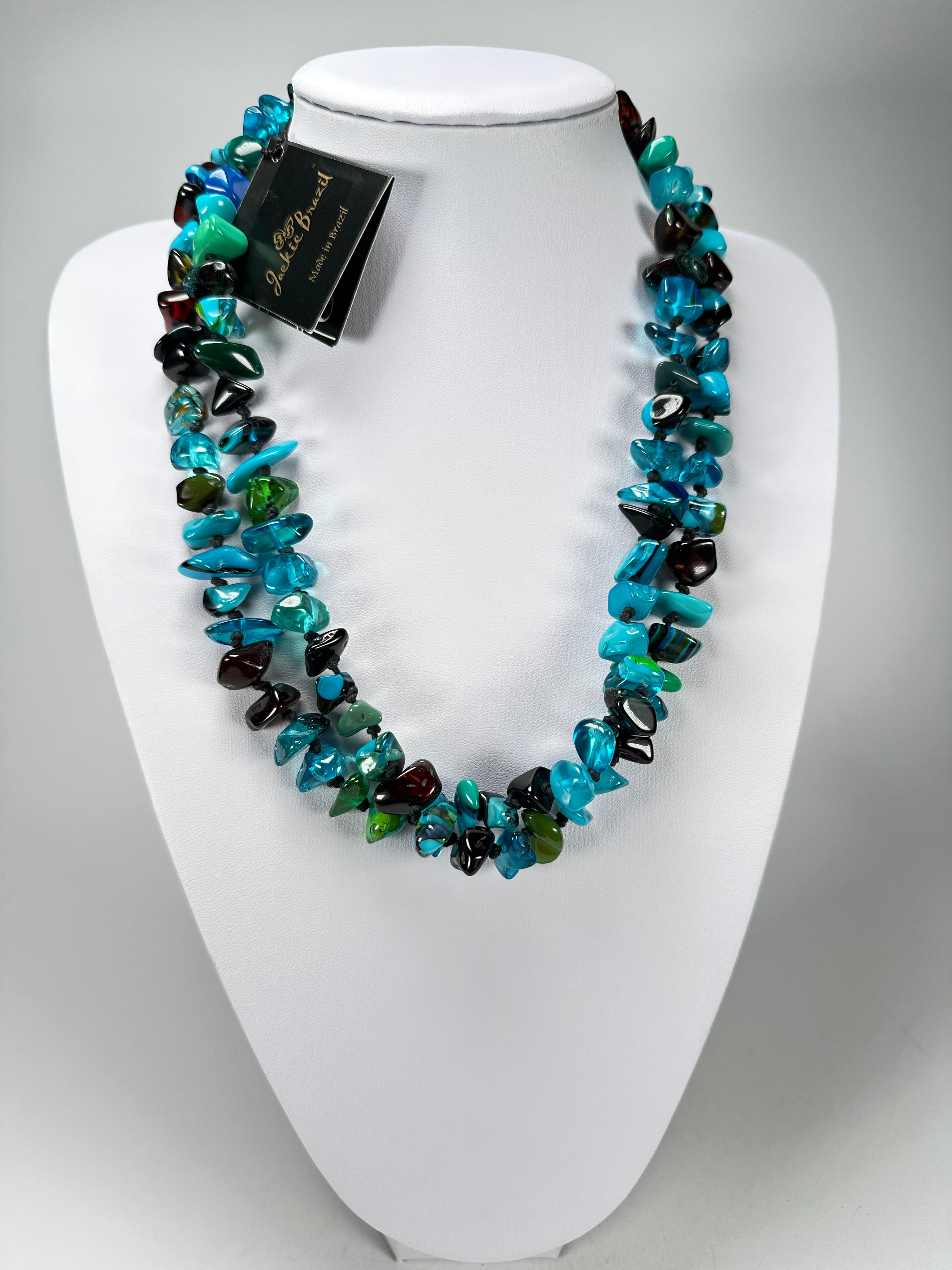 Jackie Brazil "Orient Express" 1 Strand Small Light Blue Mix Bead Long 110cm Necklace ( N3571 )