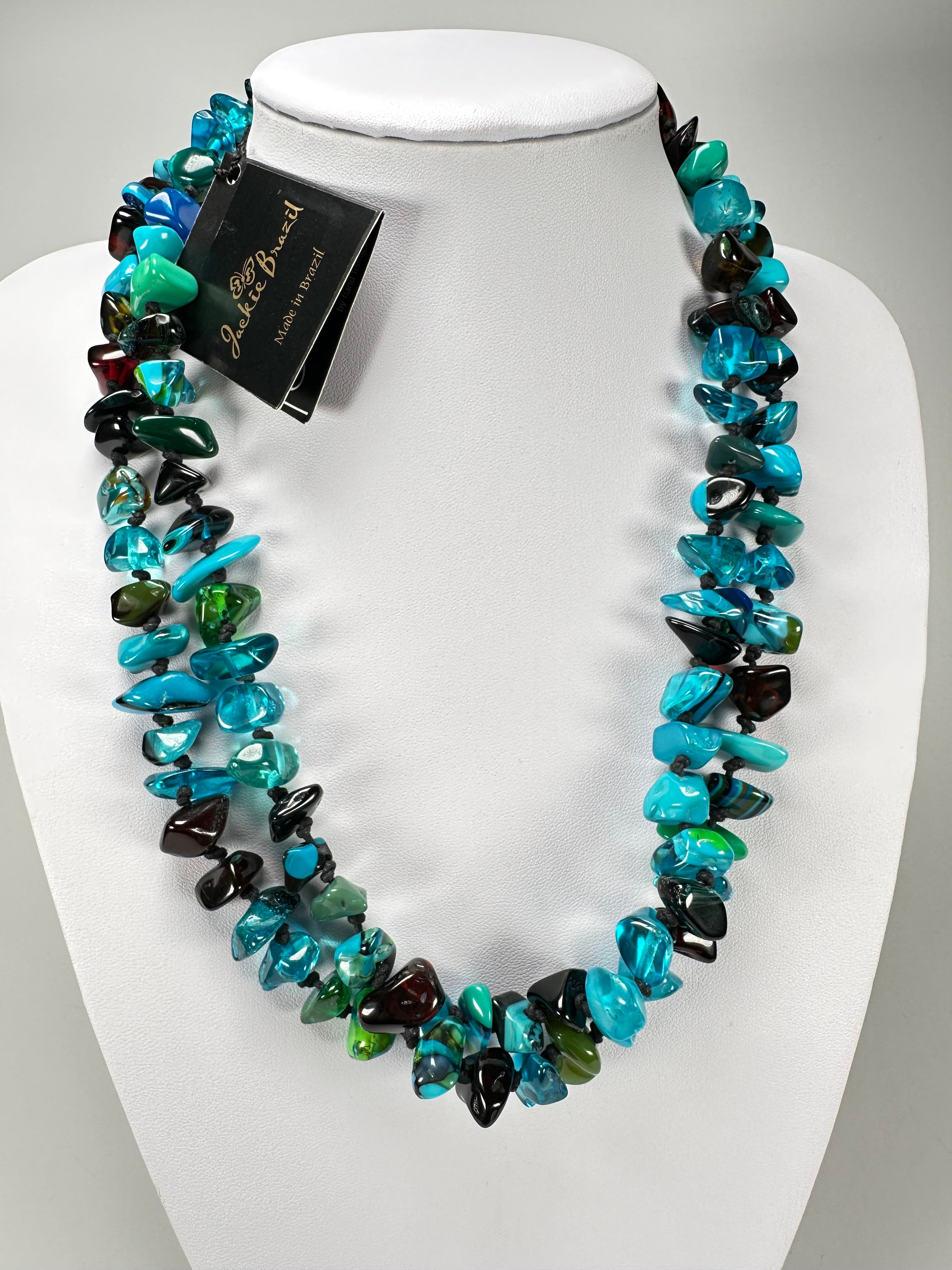 Jackie Brazil "Orient Express" 1 Strand Small Light Blue Mix Bead Long 110cm Necklace ( N3571 )