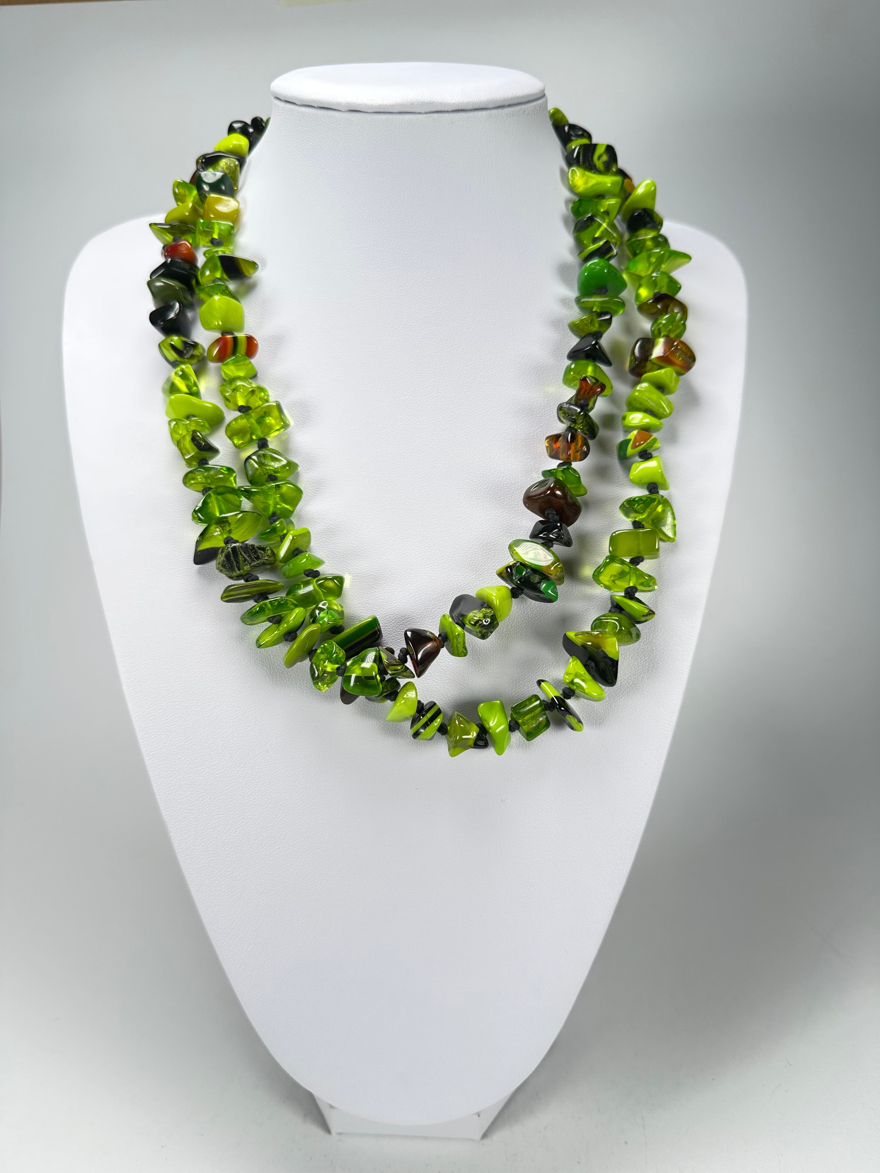 Jackie Brazil "Orient Express" 1 Strand Small Light Green Mix Bead Long 110cm Necklace ( N3571 )