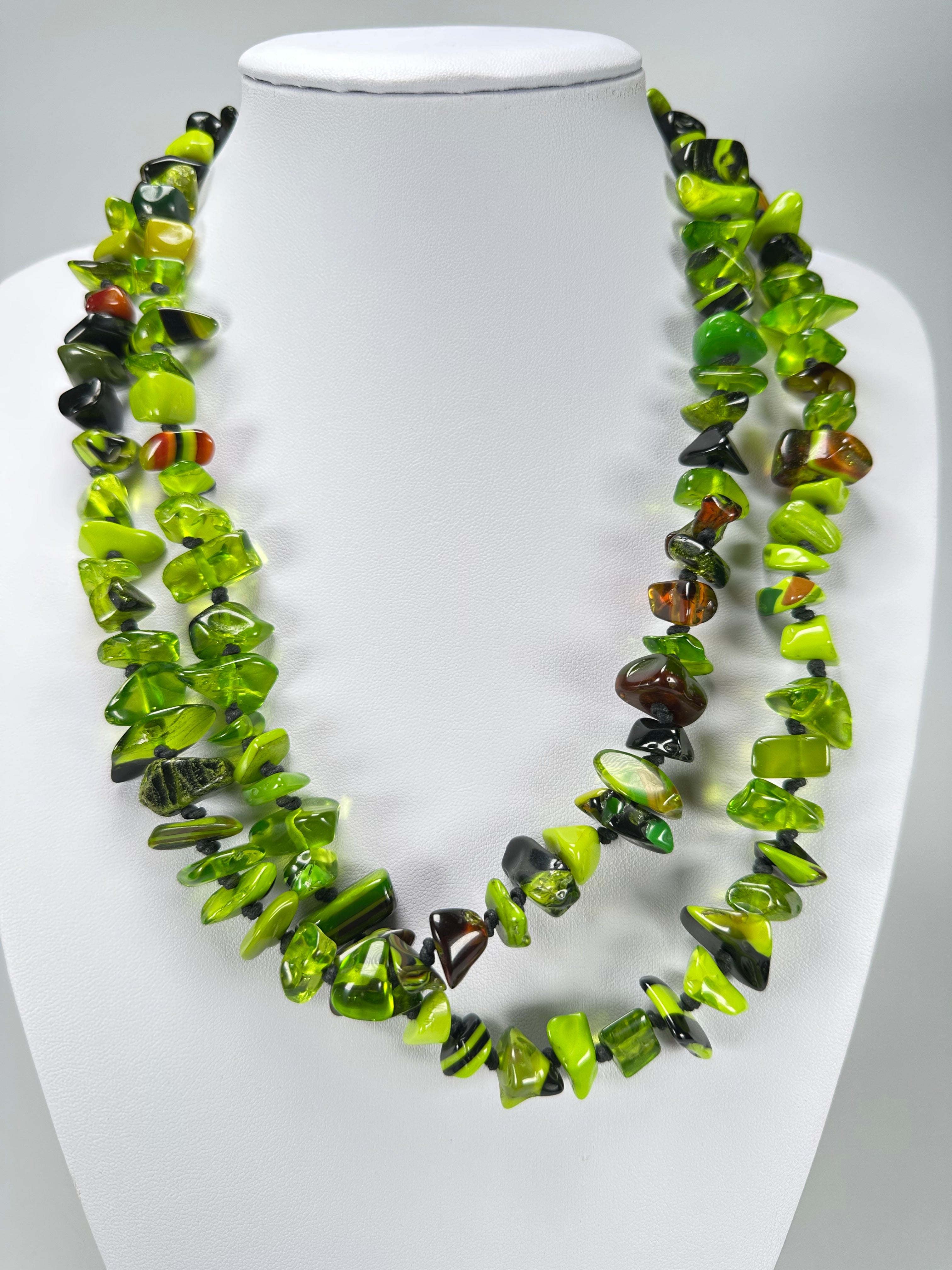 Jackie Brazil "Orient Express" 1 Strand Small Light Green Mix Bead Long 110cm Necklace ( N3571 )