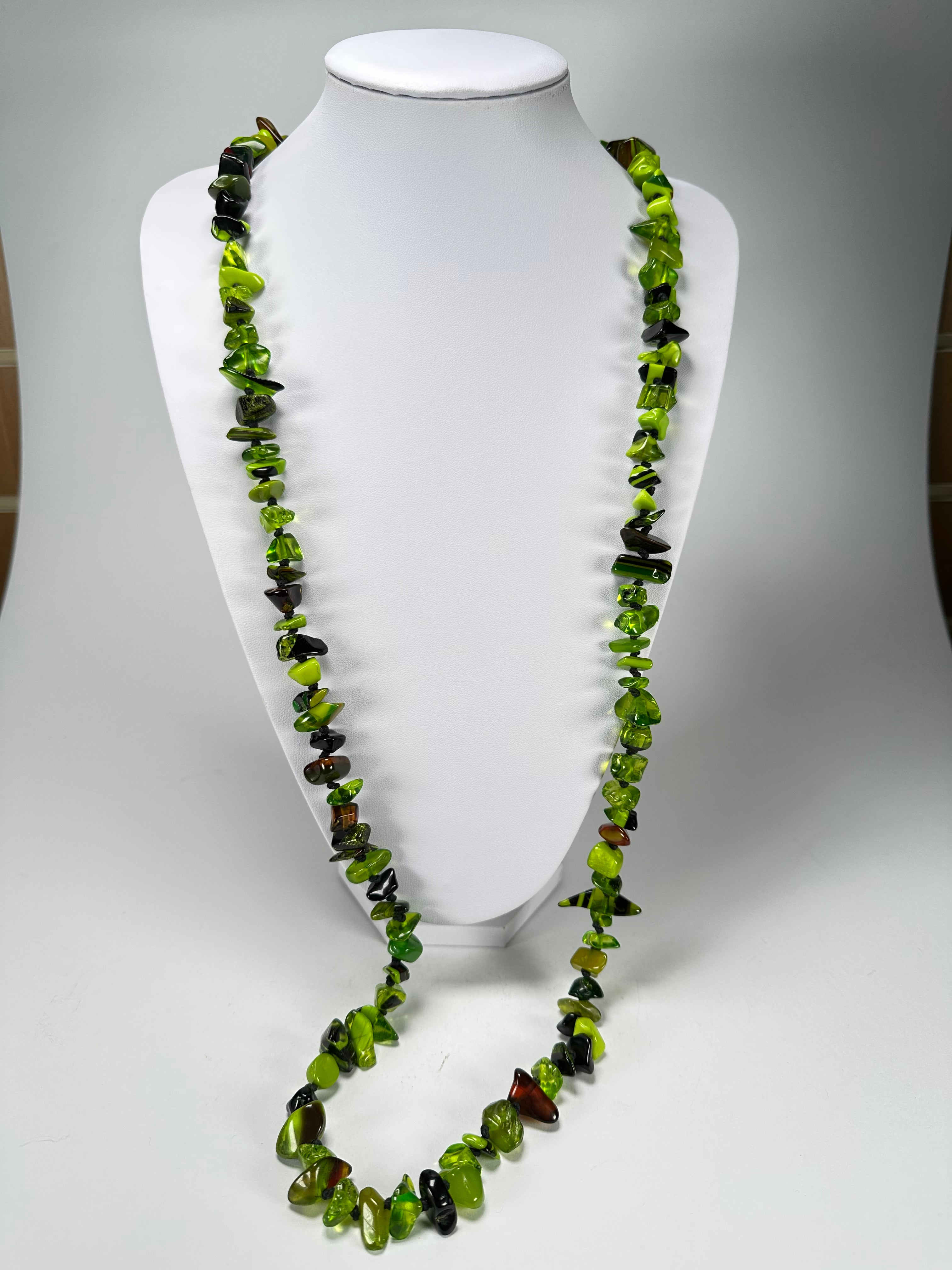 Jackie Brazil "Orient Express" 1 Strand Small Light Green Mix Bead Long 110cm Necklace ( N3571 )