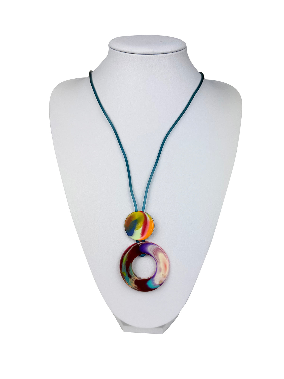Jackie Brazil "Baby" Kandinsky Tropicalia Disc On Rubber Cord Resin Necklace ( N2364 )
