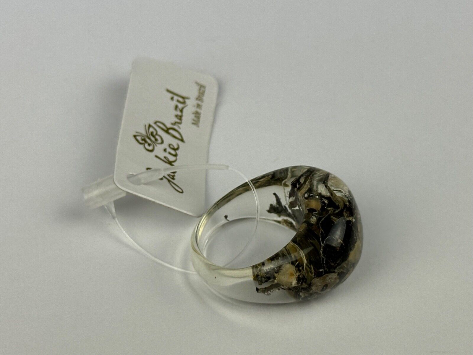 Jackie Brazil "Cache" Fat Oval Seaweed Resin Ring ( R0133 ) Size UK P / USA 7.5