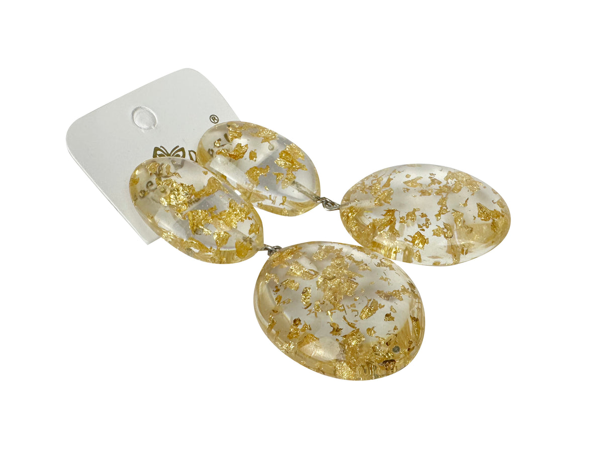 Jackie Brazil "Gold Flakes" Medium Riverstone Double Pendant Resin Earrings ( E3900 )