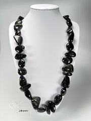 Jackie Brazil "Diamonds" Black Gloss & Straw Flintstone Bone 110cm Necklace ( N0080 )