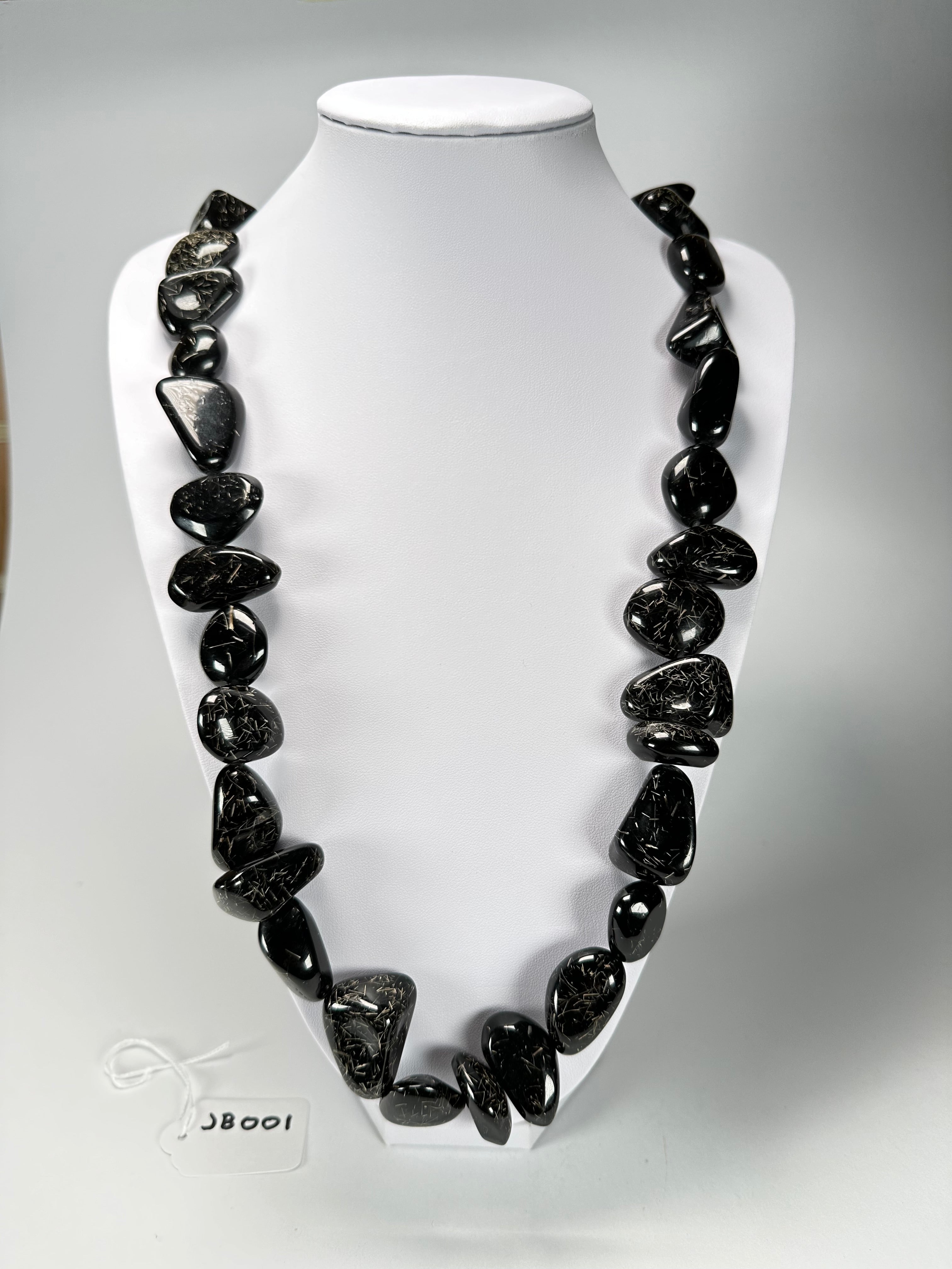 Jackie Brazil "Diamonds" Black Gloss & Straw Flintstone Bone 110cm Necklace ( N0080 )