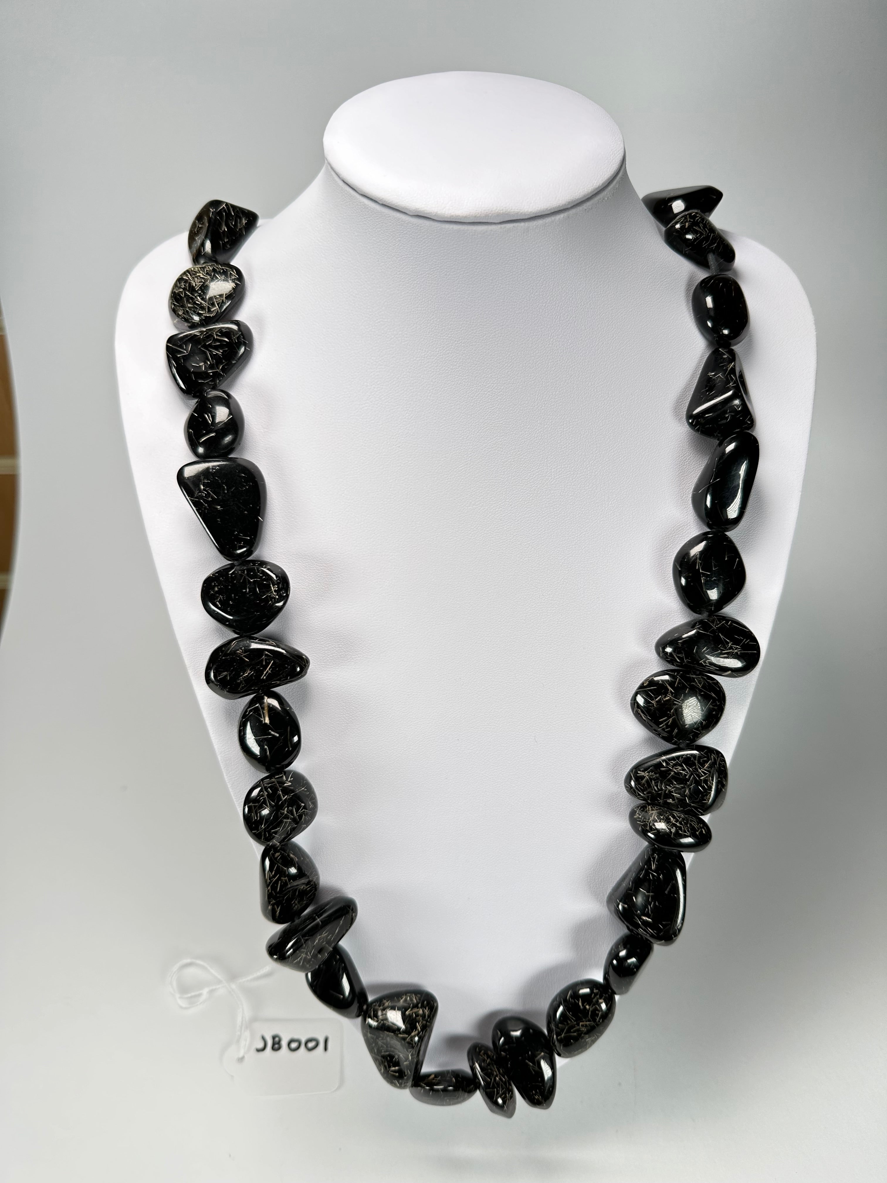 Jackie Brazil "Diamonds" Black Gloss & Straw Flintstone Bone 110cm Necklace ( N0080 )