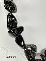 Jackie Brazil "Diamonds" Black Gloss & Straw Flintstone Bone 110cm Necklace ( N0080 )