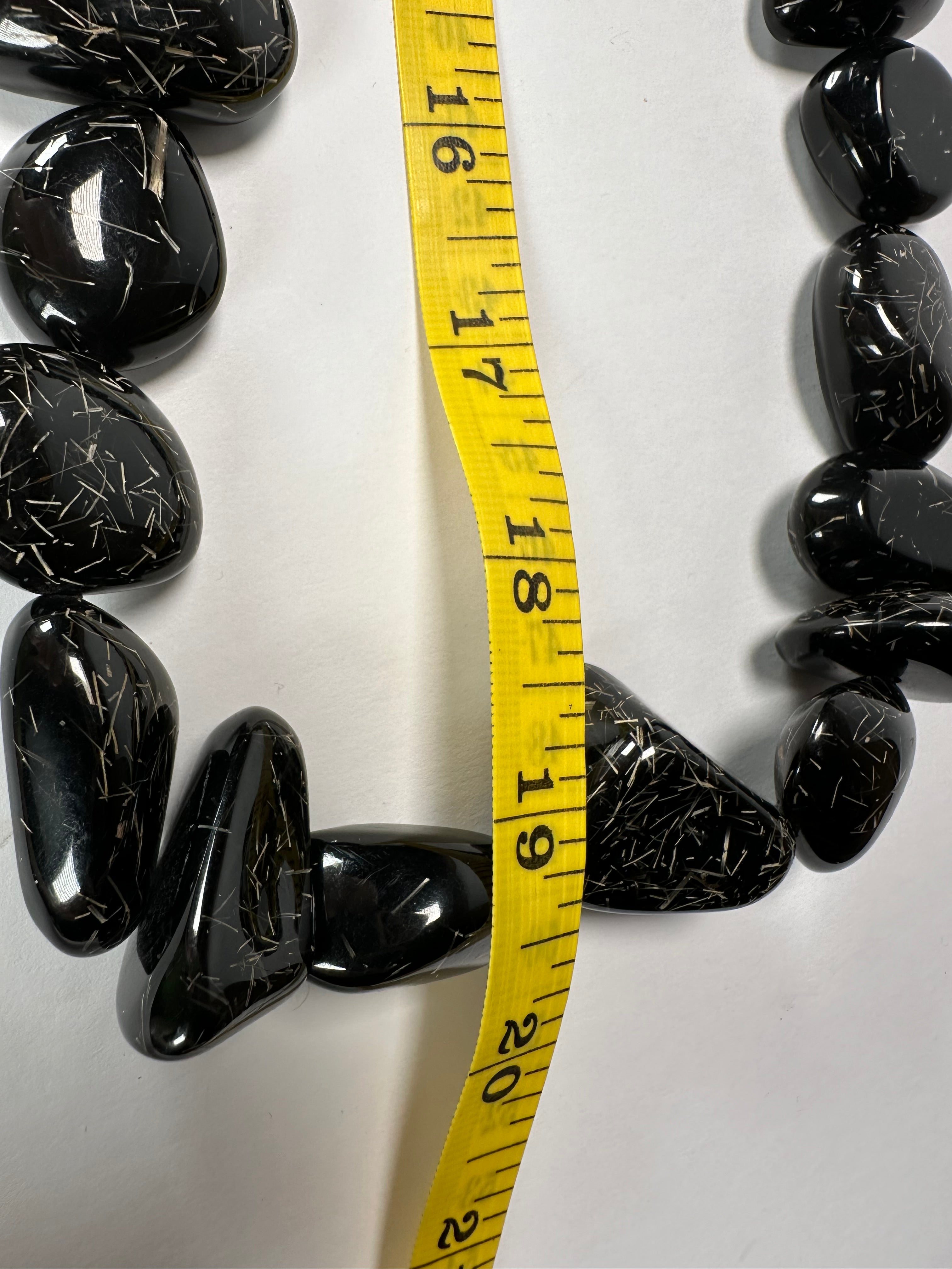 Jackie Brazil "Diamonds" Black Gloss & Straw Flintstone Bone 110cm Necklace ( N0080 )