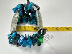 Jackie Brazil "Orient Express" 3 & 4 Beaded Strands with Leaf Pendant Blue Mix Resin Bracelet ( B3544 )