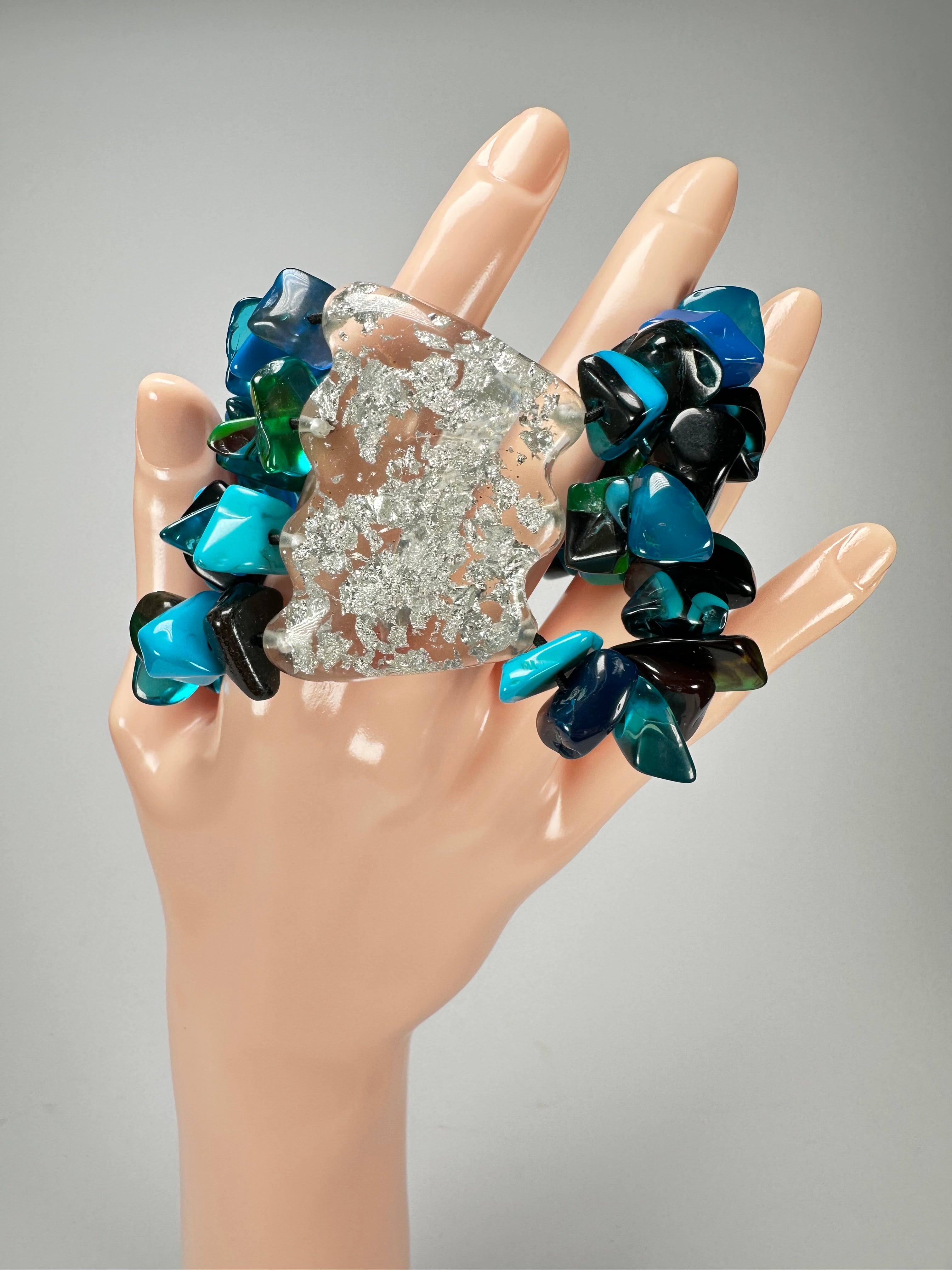 Jackie Brazil "Orient Express" 3 & 4 Beaded Strands with Leaf Pendant Blue Mix Resin Bracelet ( B3544 )