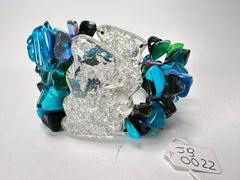 Jackie Brazil "Orient Express" 3 & 4 Beaded Strands with Leaf Pendant Blue Mix Resin Bracelet ( B3544 )