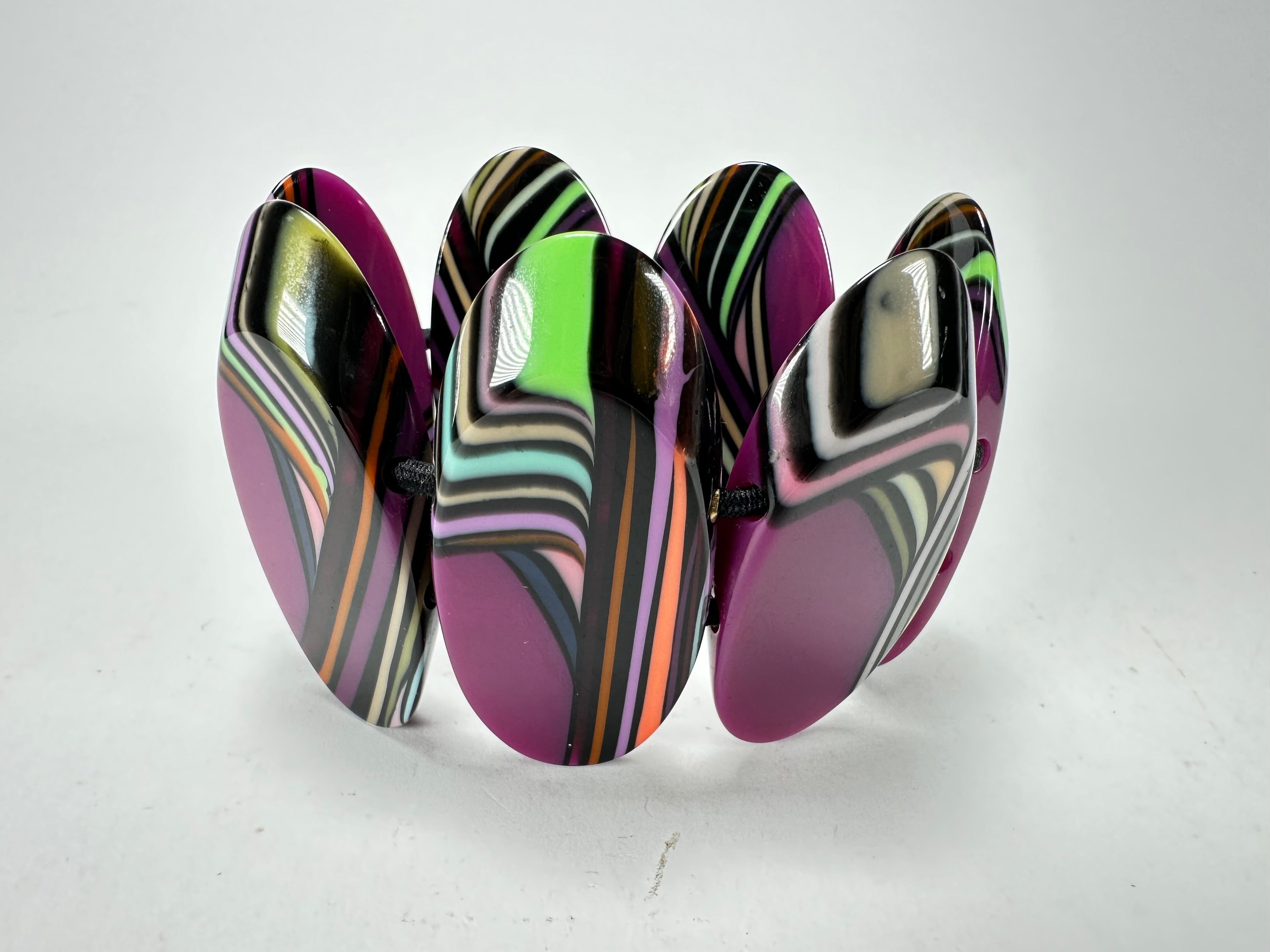 Jackie Brazil "Mouline" Purple Swirls 7 Piece Oval Elasticated Bracelet ( B3168 )