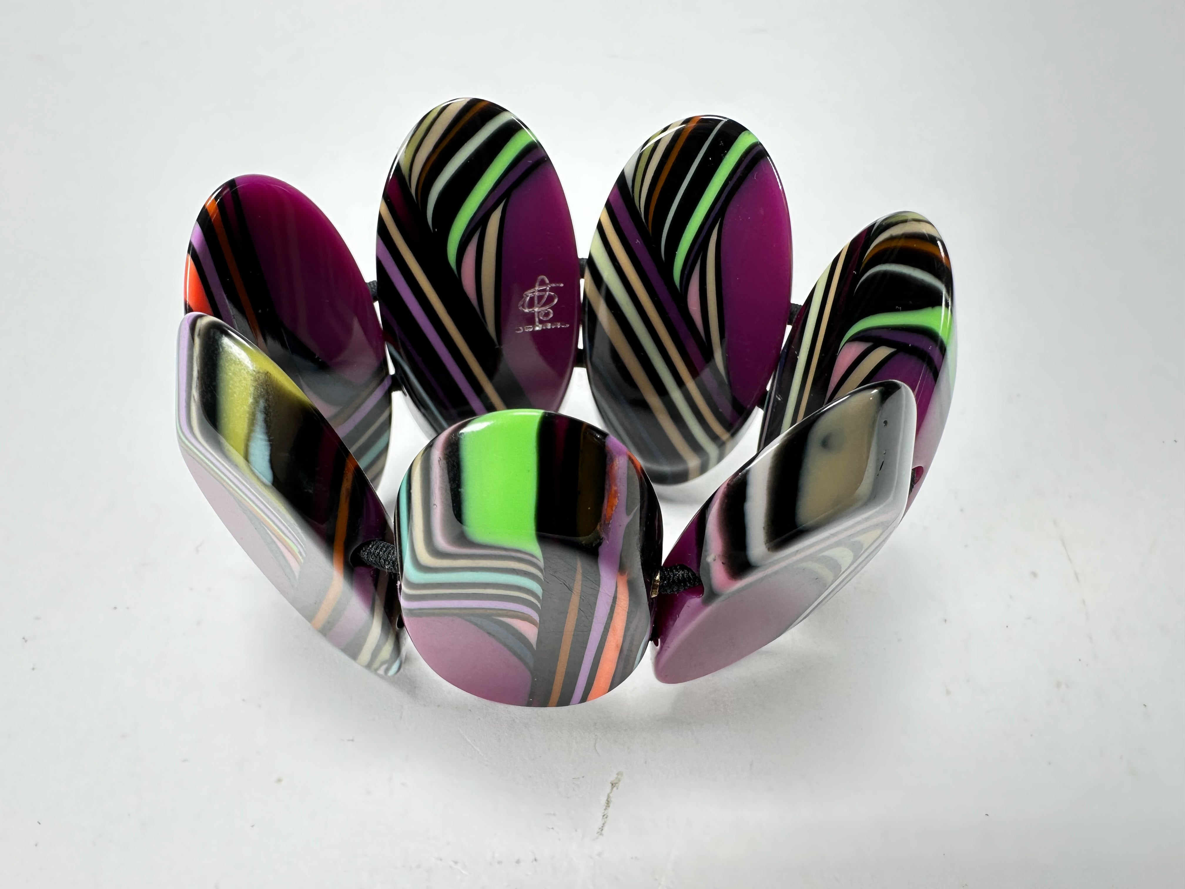 Jackie Brazil "Mouline" Purple Swirls 7 Piece Oval Elasticated Bracelet ( B3168 )