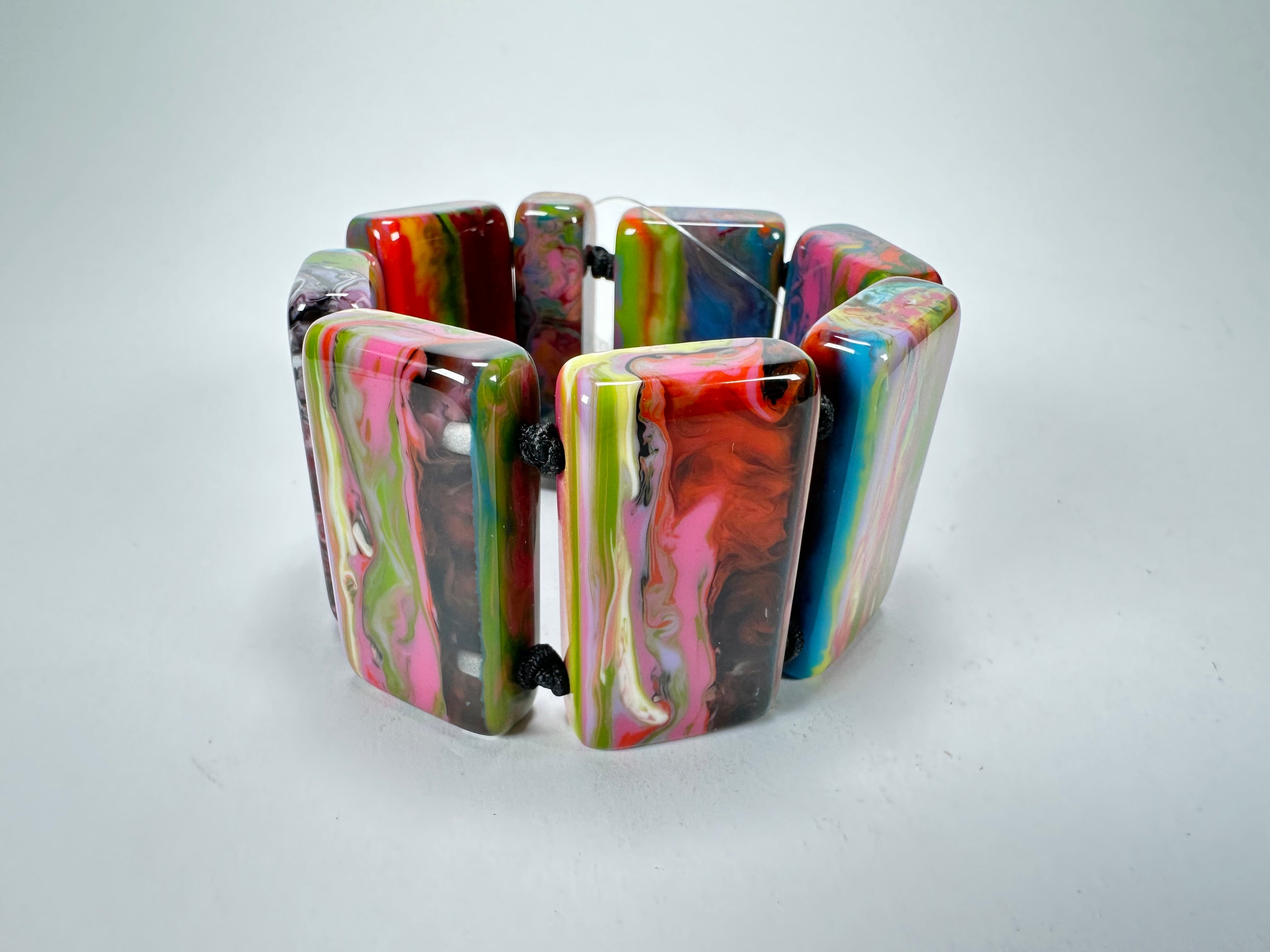 Jackie Brazil "Pop Art" Kandinsky 8 Squares Elasticated Bracelet ( B0376 )