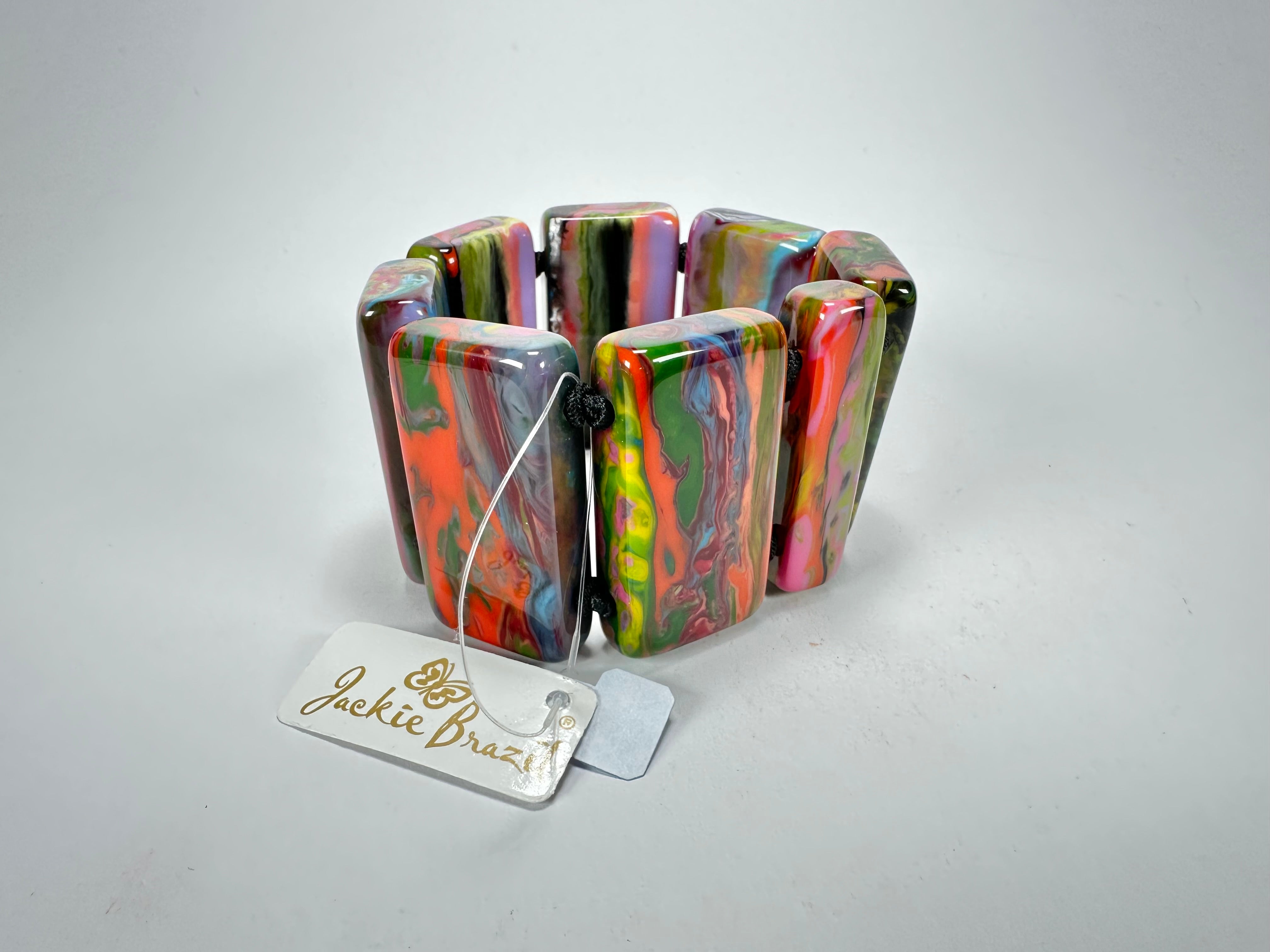 Jackie Brazil "Pop Art" Kandinsky 8 Squares Elasticated Bracelet ( B0376 )
