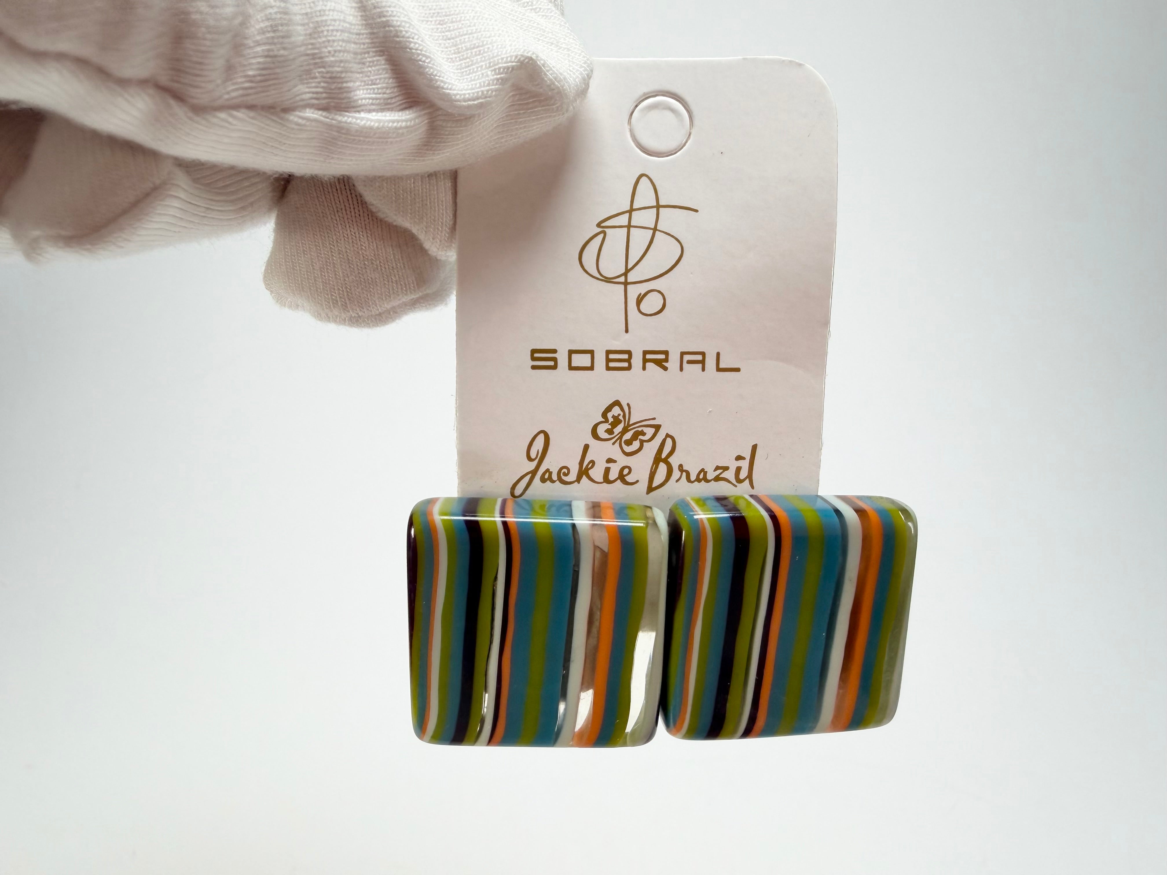 Jackie Brazil "Liquorice" Small Square Winter Mix Clip On Resin Earrings ( E0584 )