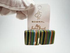 Jackie Brazil "Liquorice" Small Square Winter Mix Clip On Resin Earrings ( E0584 )