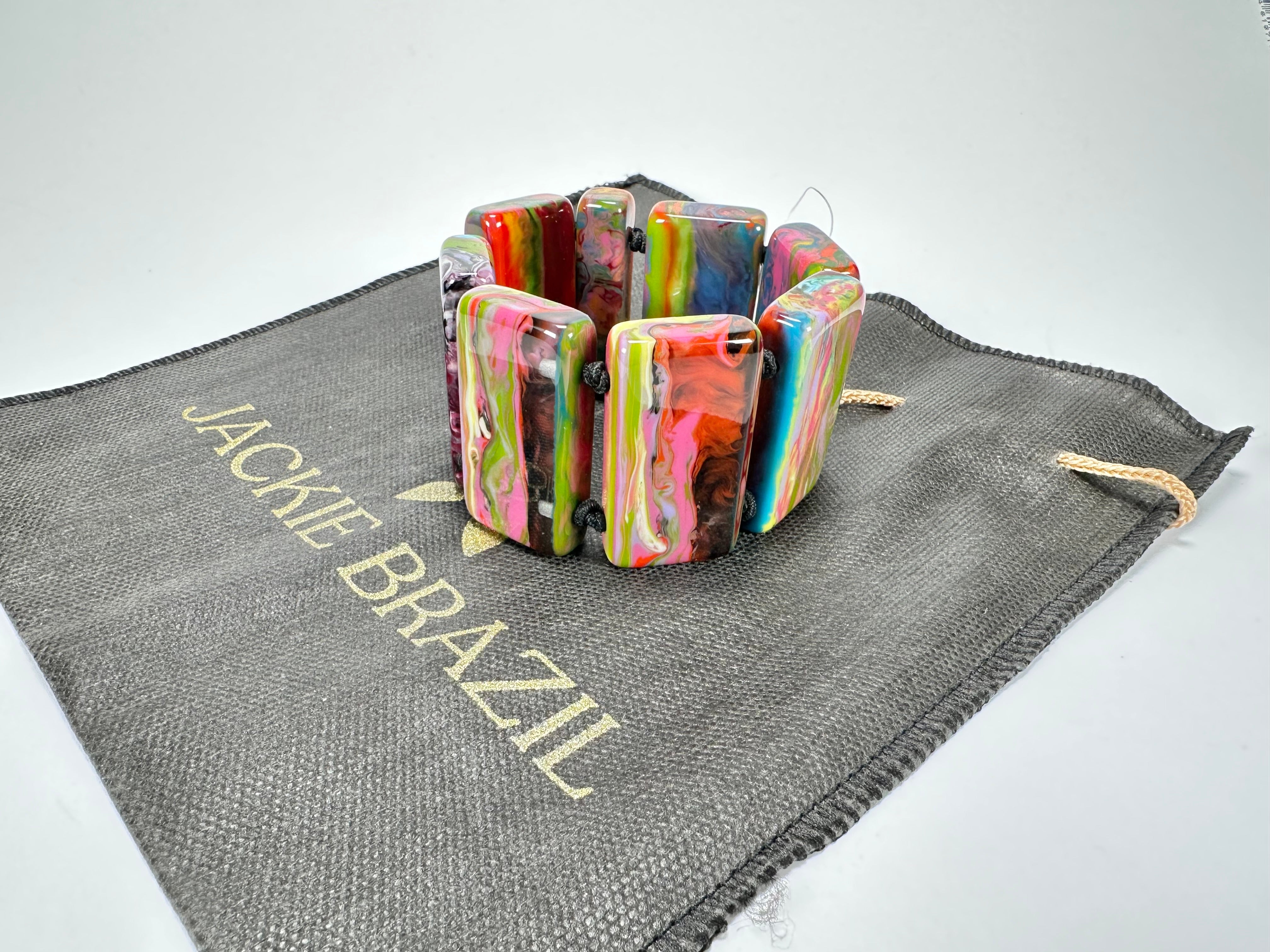 Jackie Brazil "Pop Art" Kandinsky 8 Squares Elasticated Bracelet ( B0376 )