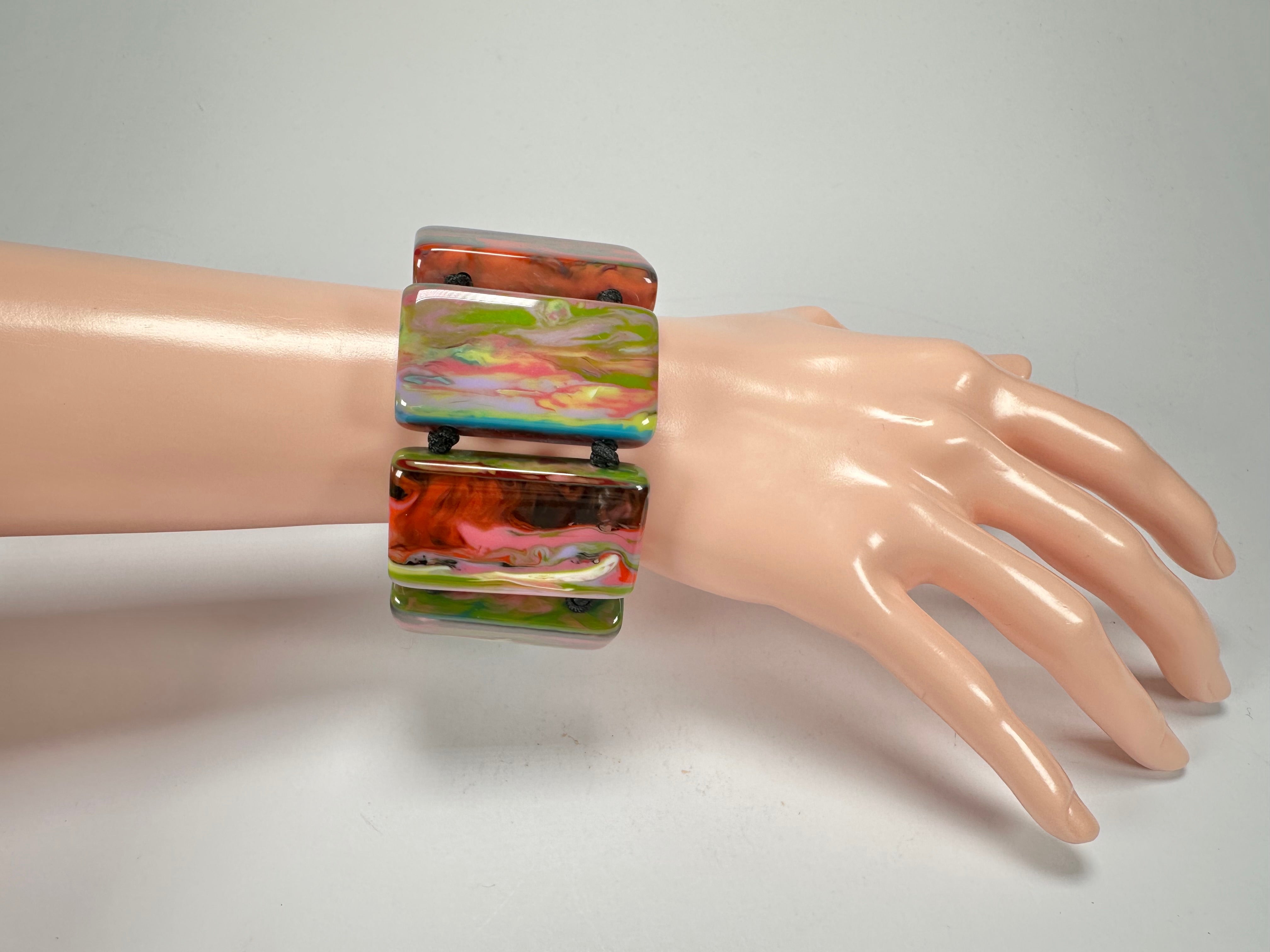 Jackie Brazil "Pop Art" Kandinsky 8 Squares Elasticated Bracelet ( B0376 )