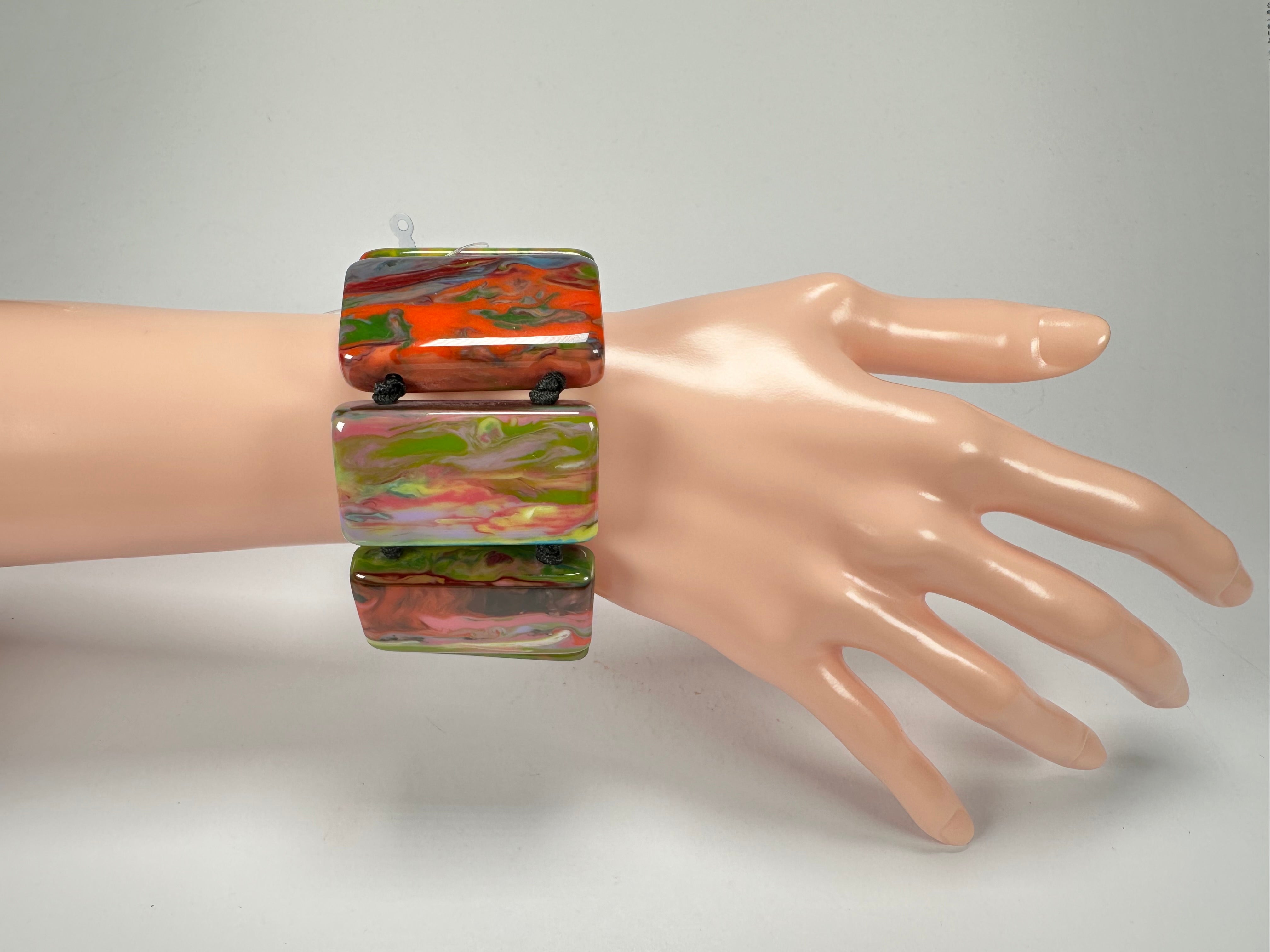 Jackie Brazil "Pop Art" Kandinsky 8 Squares Elasticated Bracelet ( B0376 )