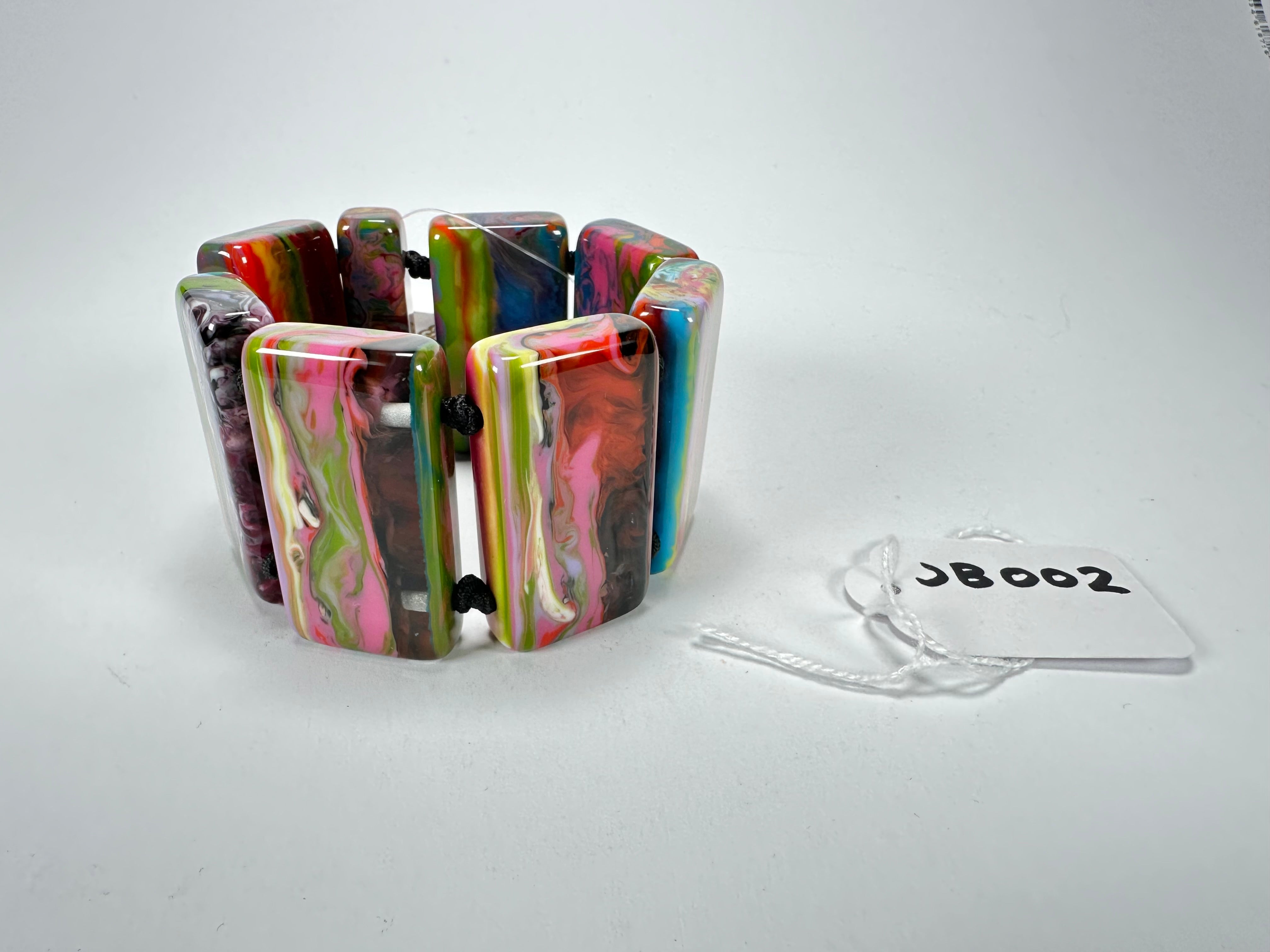 Jackie Brazil "Pop Art" Kandinsky 8 Squares Elasticated Bracelet ( B0376 )
