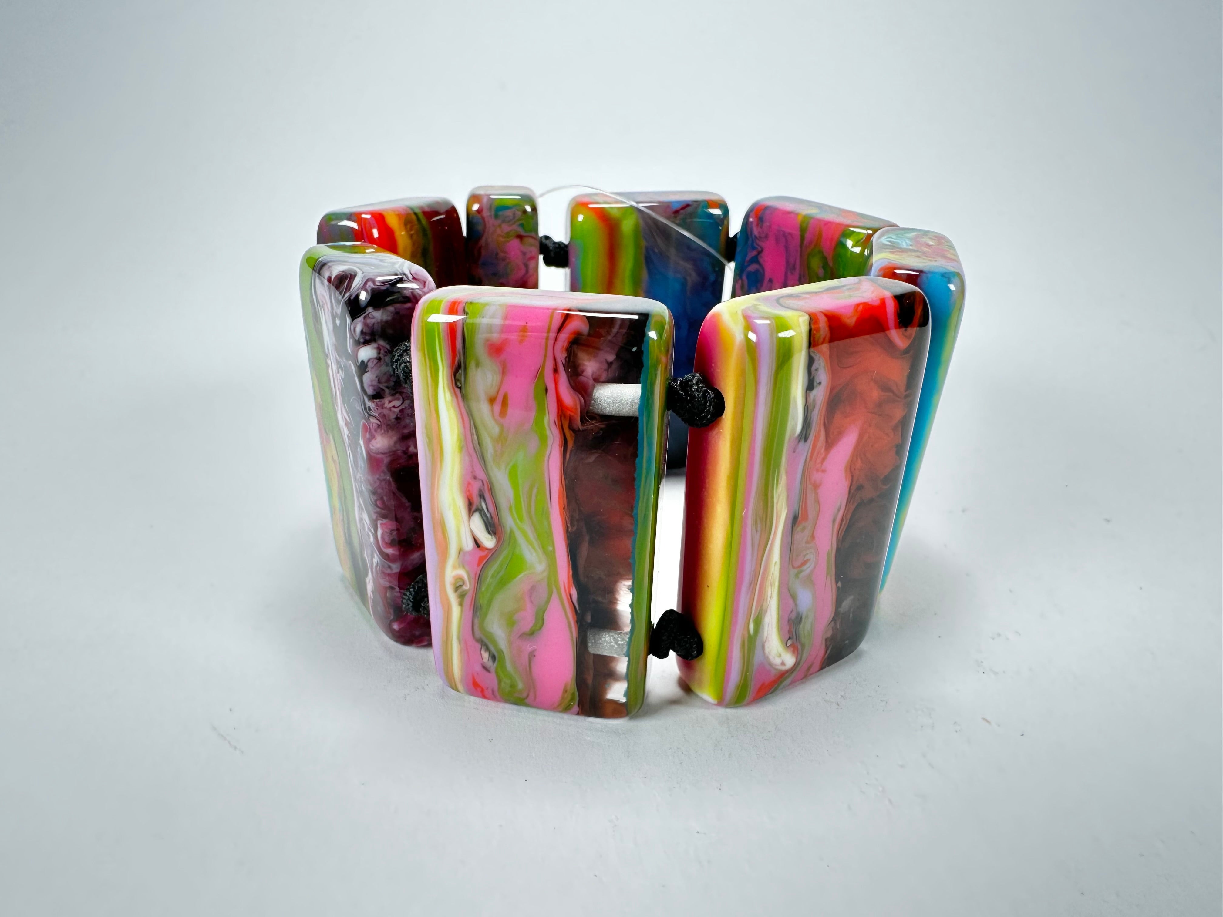Jackie Brazil "Pop Art" Kandinsky 8 Squares Elasticated Bracelet ( B0376 )