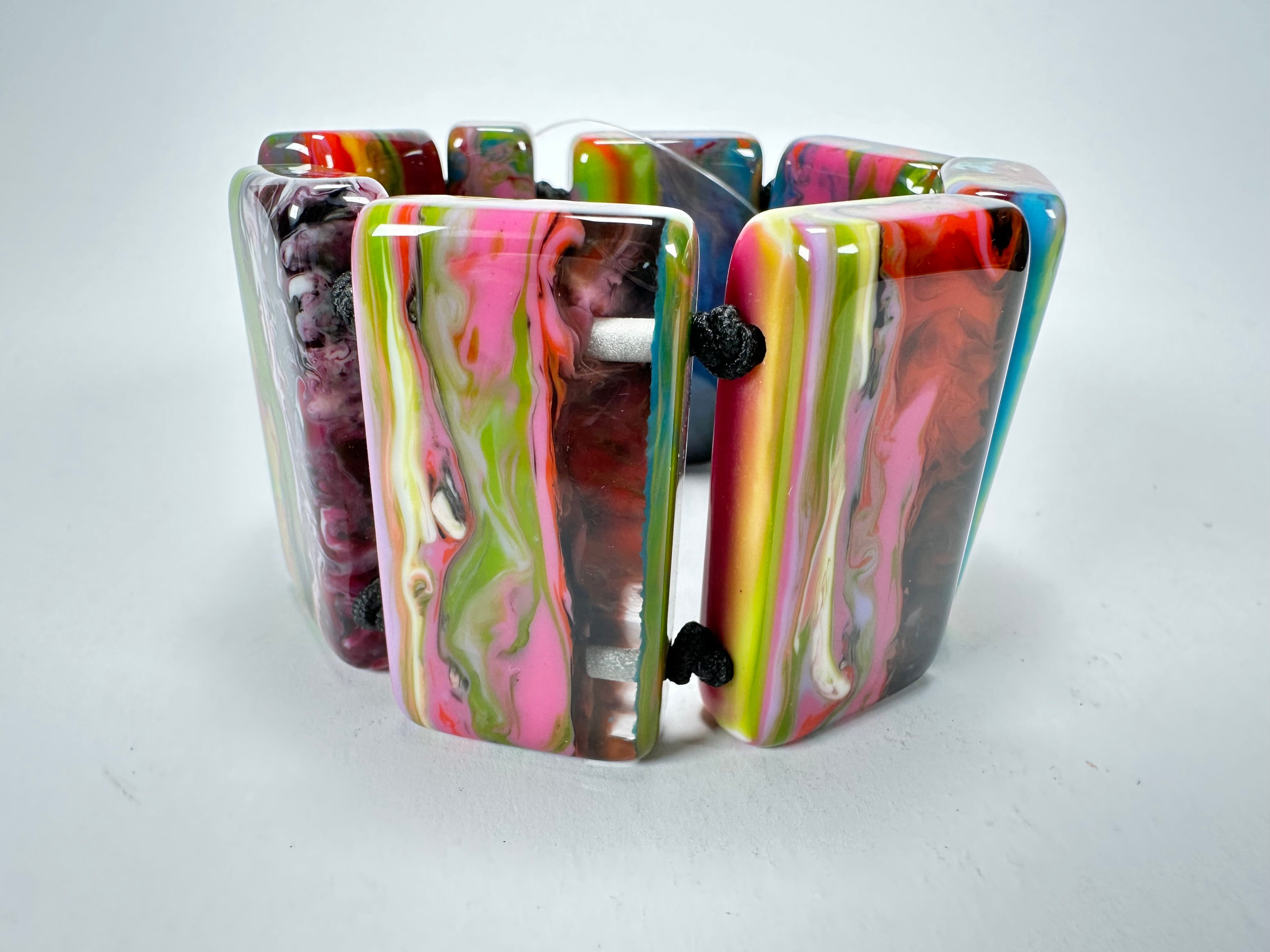 Jackie Brazil "Pop Art" Kandinsky 8 Squares Elasticated Bracelet ( B0376 )