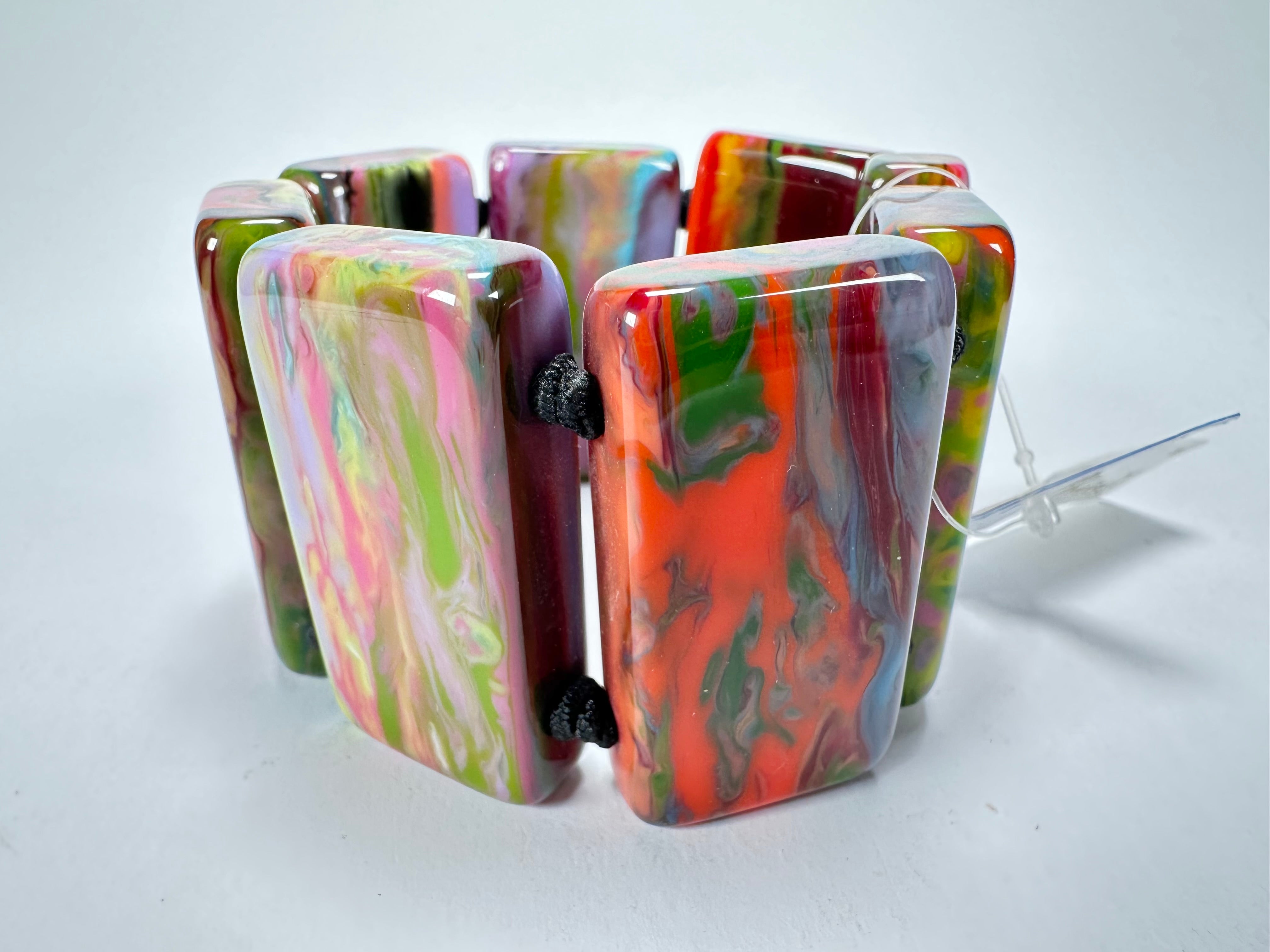 Jackie Brazil "Pop Art" Kandinsky 8 Squares Elasticated Bracelet ( B0376 )