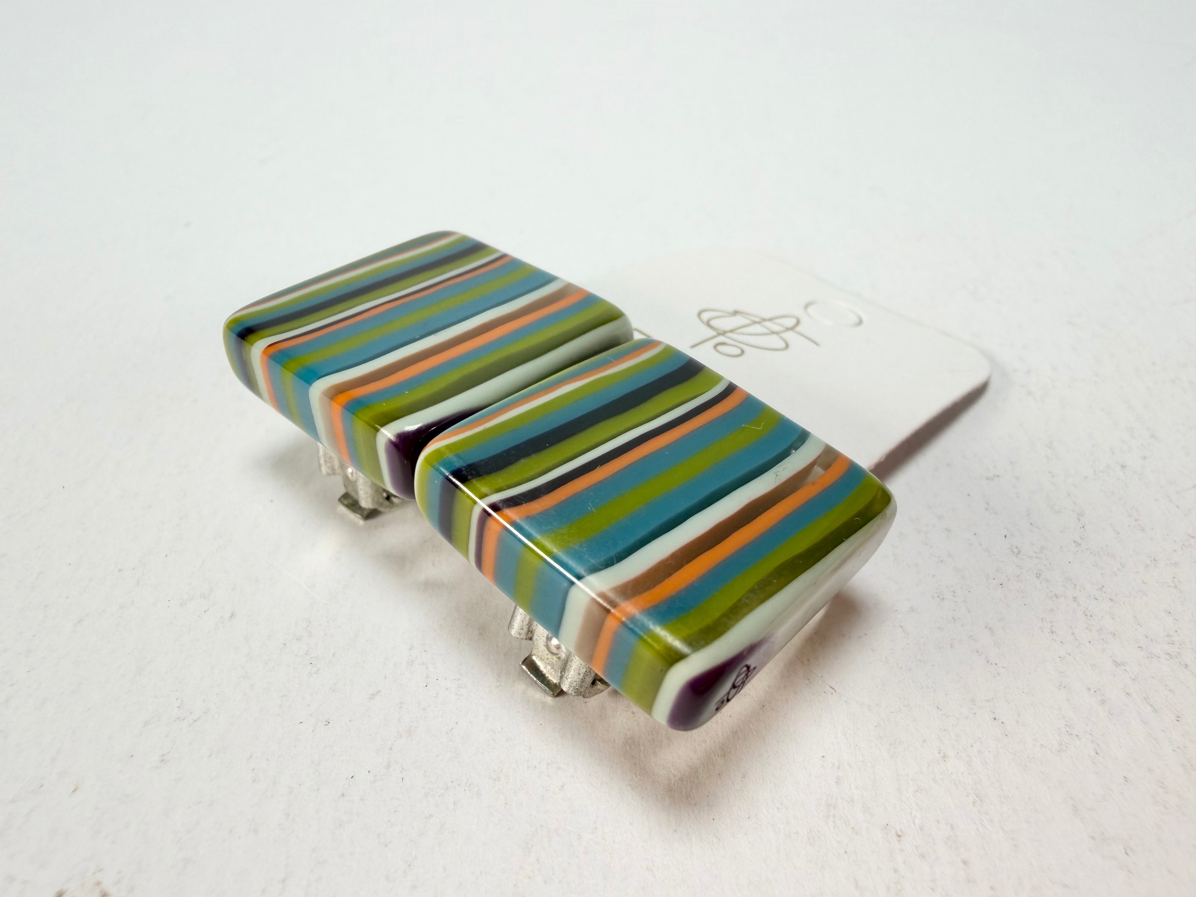 Jackie Brazil "Liquorice" Small Square Winter Mix Clip On Resin Earrings ( E0584 )