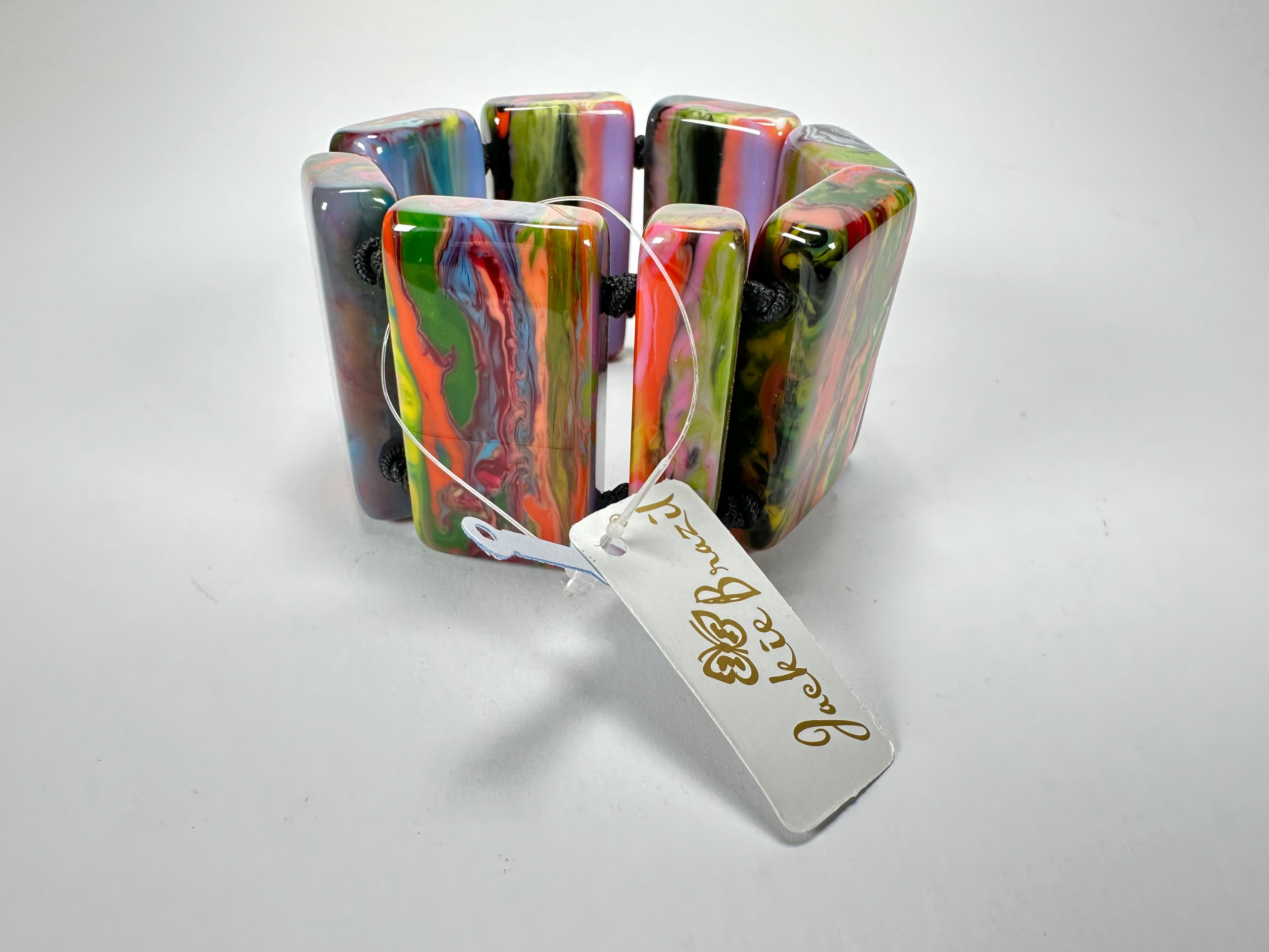 Jackie Brazil "Pop Art" Kandinsky 8 Squares Elasticated Bracelet ( B0376 )