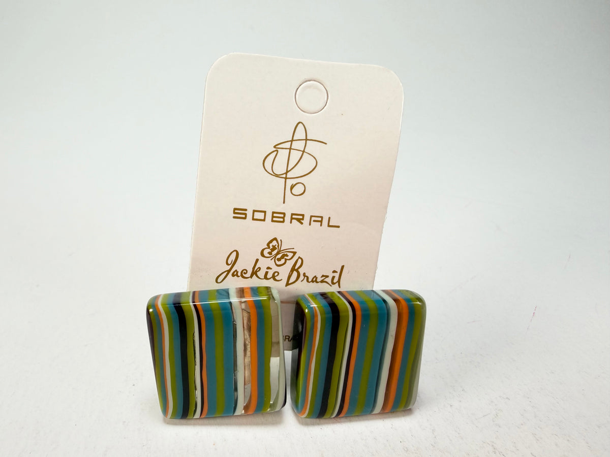 Jackie Brazil "Liquorice" Small Square Winter Mix Clip On Resin Earrings ( E0584 )