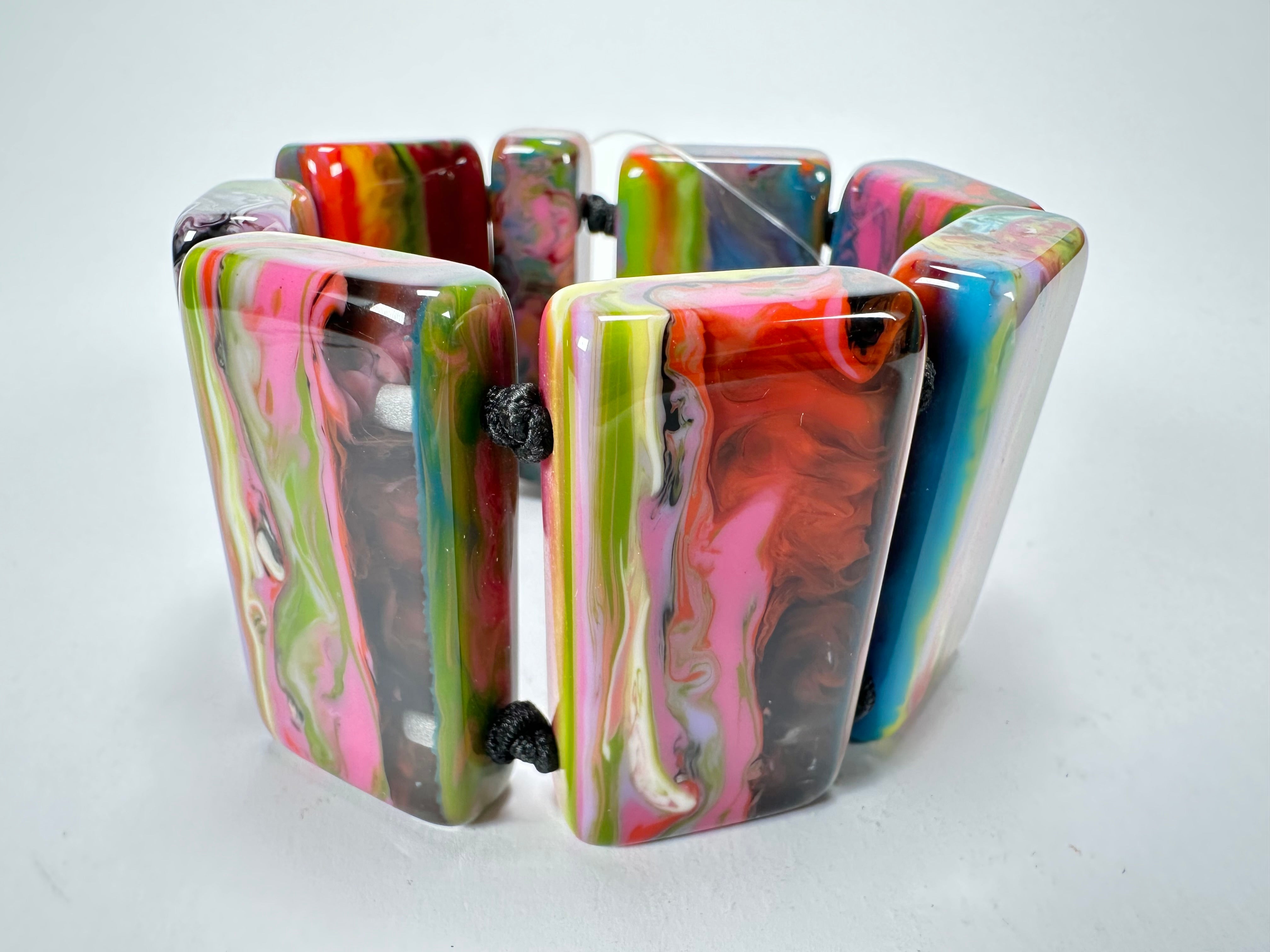 Jackie Brazil "Pop Art" Kandinsky 8 Squares Elasticated Bracelet ( B0376 )