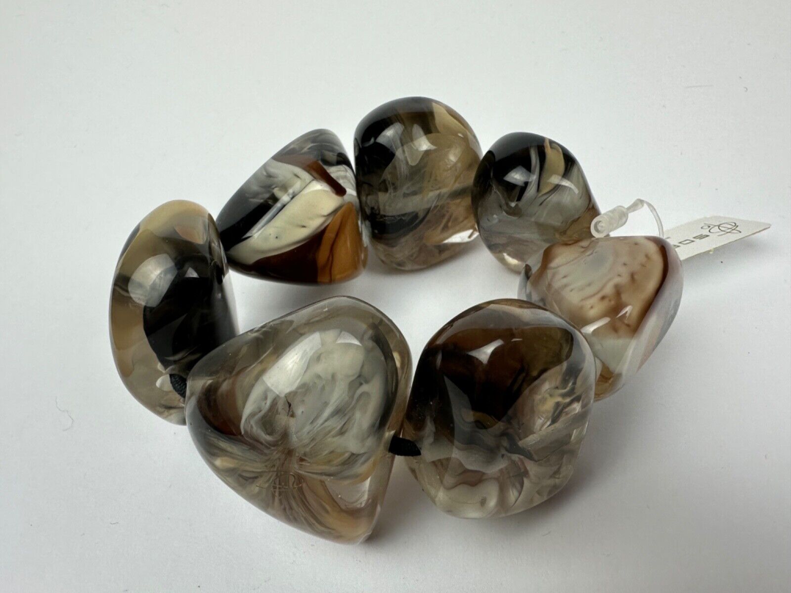 Jackie Brazil "Vesubio" Large Cusco Stones Brown Marble Elasticated Bracelet ( B1613 )