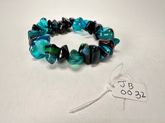 Jackie Brazil "Orient Express" 1 Strand Small Light Blue Mix Beads on Elastic Resin Bracelet ( B3547 )