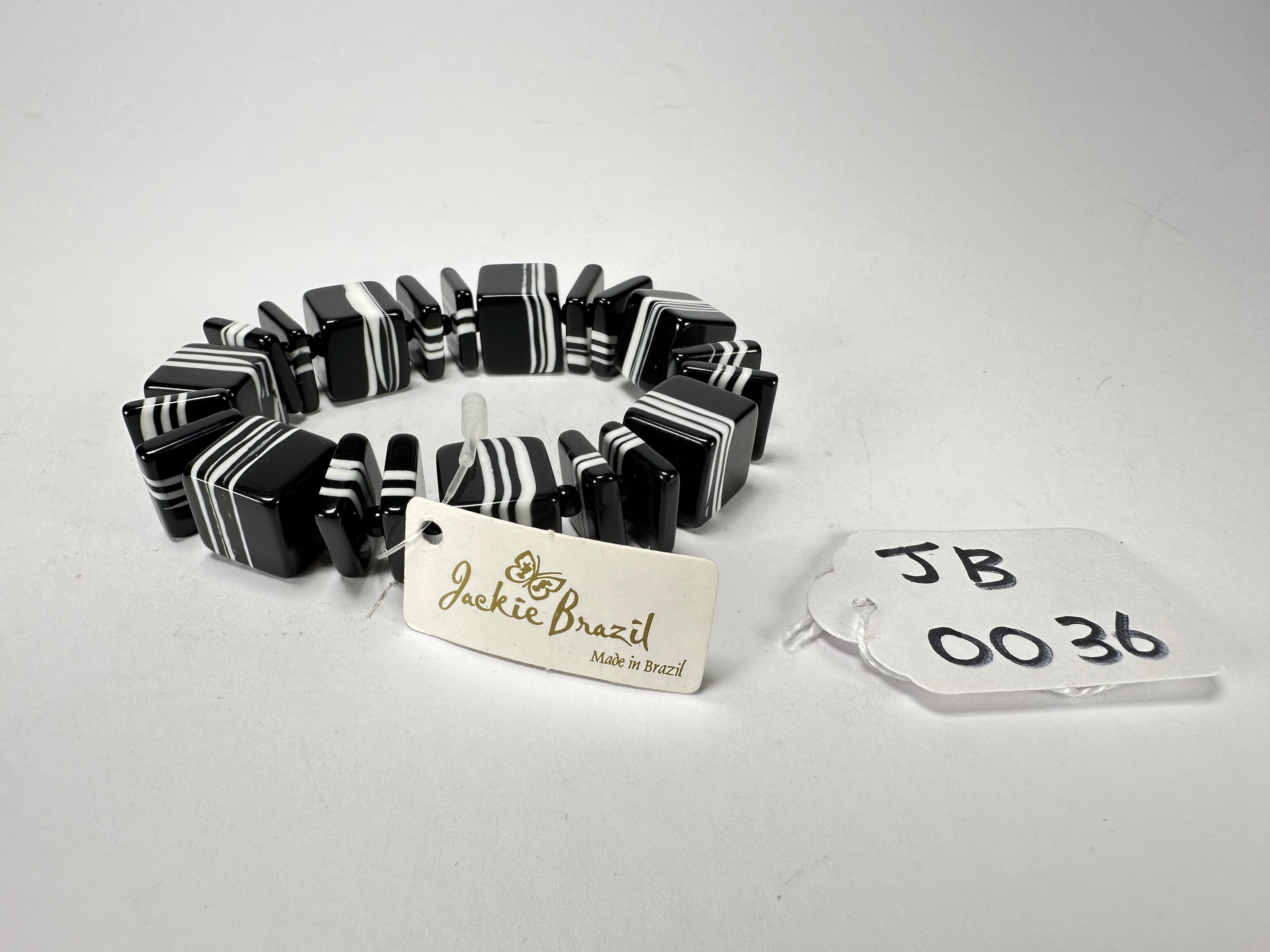 Jackie Brazil "Bar Code" Black & White Mix Squares Resin Bracelet ( B2201 )