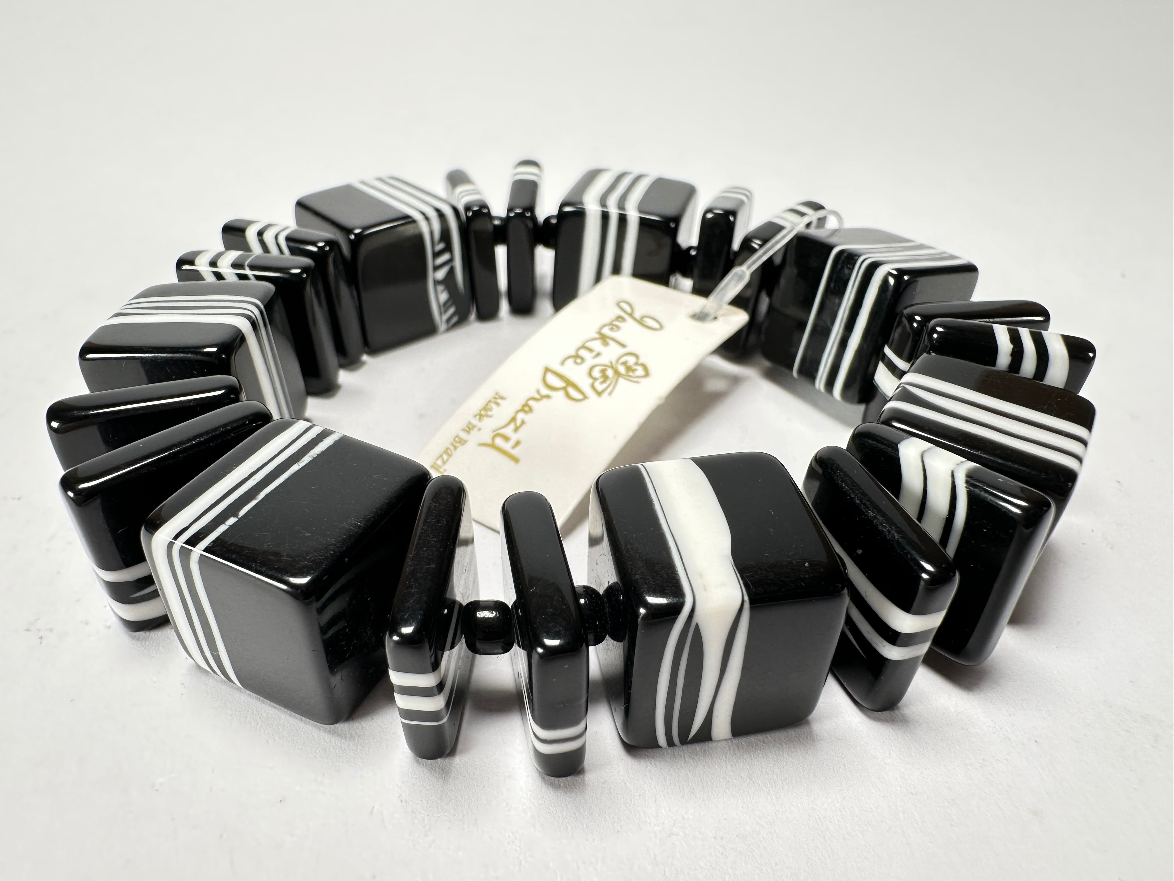 Jackie Brazil "Bar Code" Black & White Mix Squares Resin Bracelet ( B2201 )