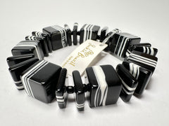 Jackie Brazil "Bar Code" Black & White Mix Squares Resin Bracelet ( B2201 )