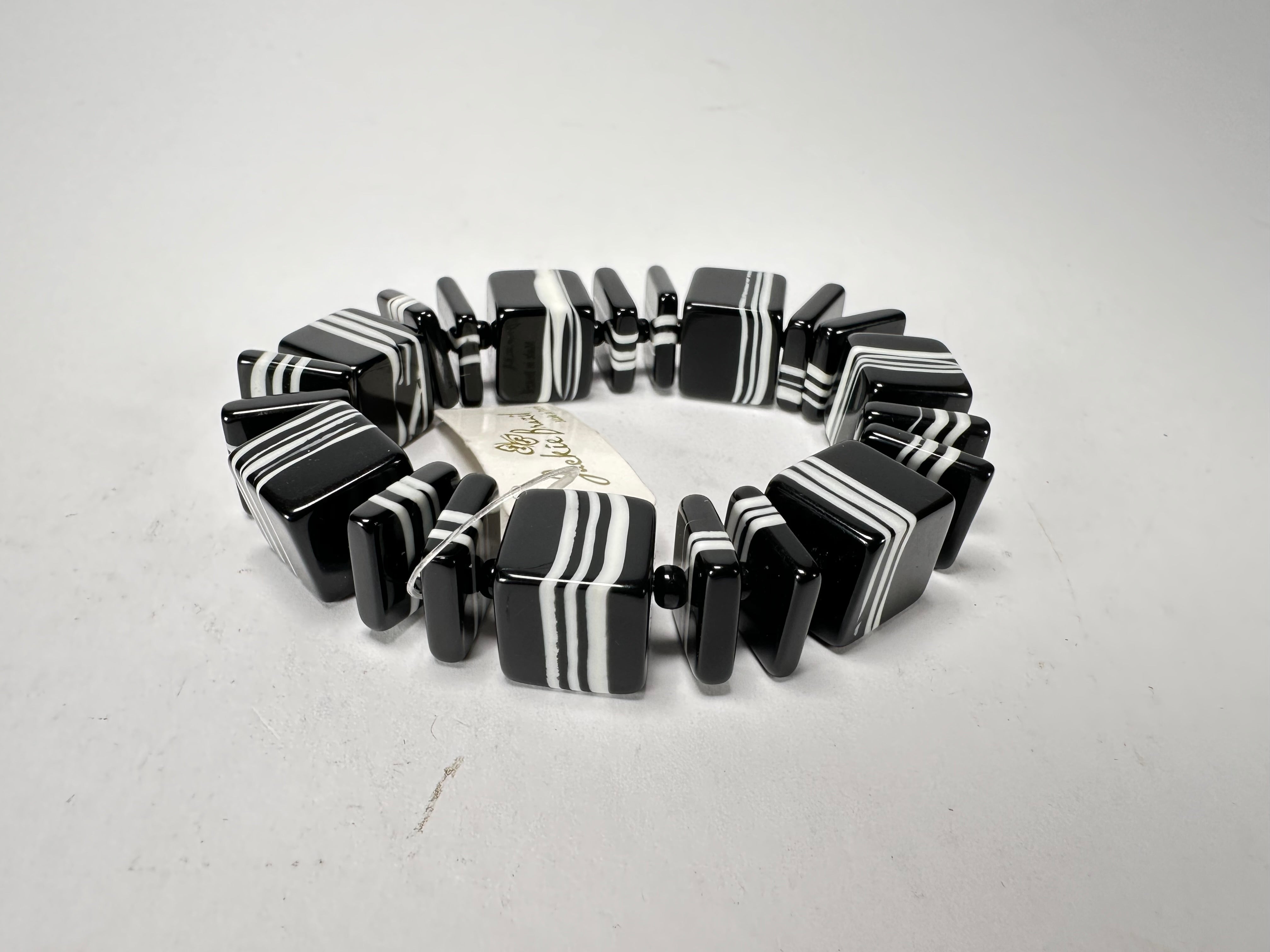 Jackie Brazil "Bar Code" Black & White Mix Squares Resin Bracelet ( B2201 )