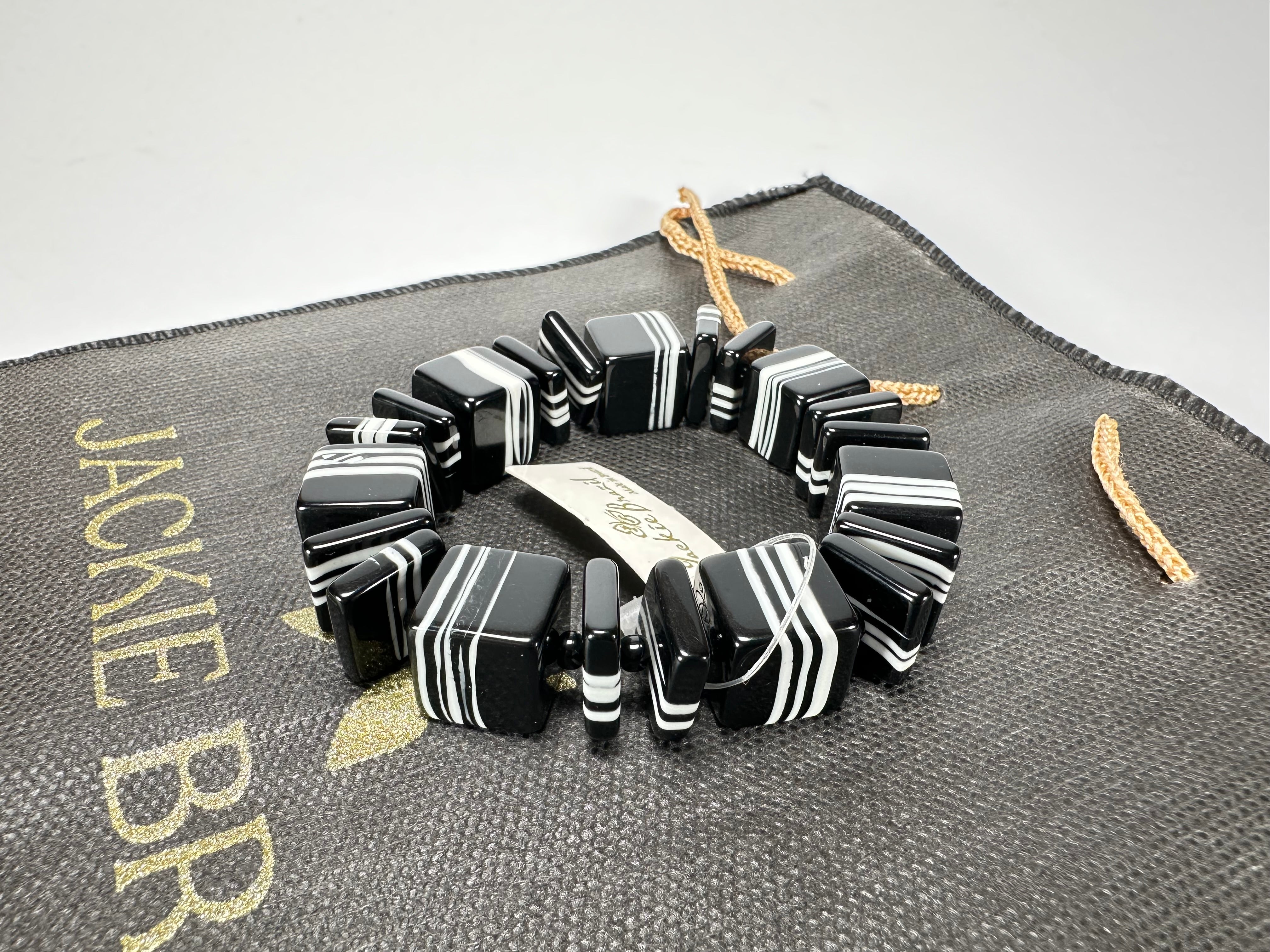 Jackie Brazil "Bar Code" Black & White Mix Squares Resin Bracelet ( B2201 )