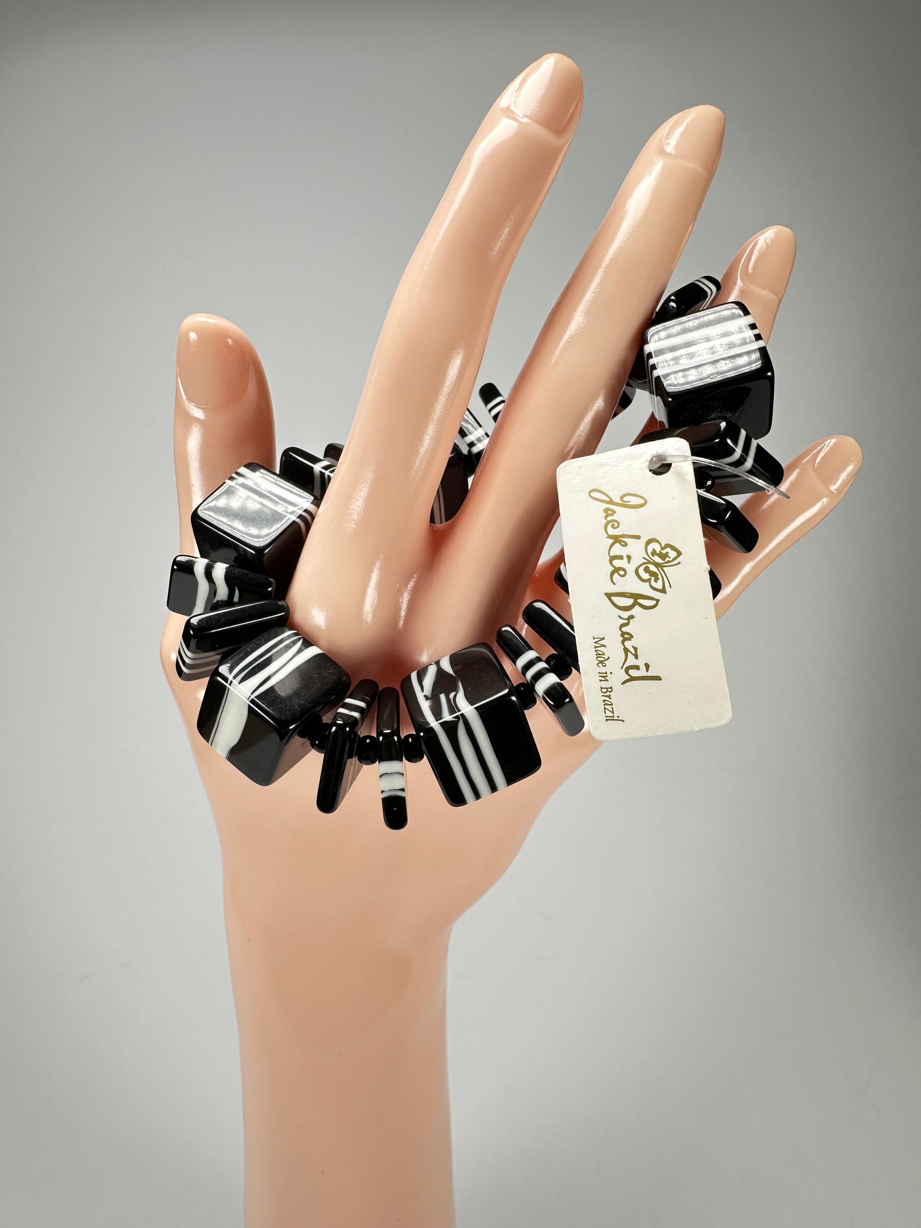 Jackie Brazil "Bar Code" Black & White Mix Squares Resin Bracelet ( B2201 )