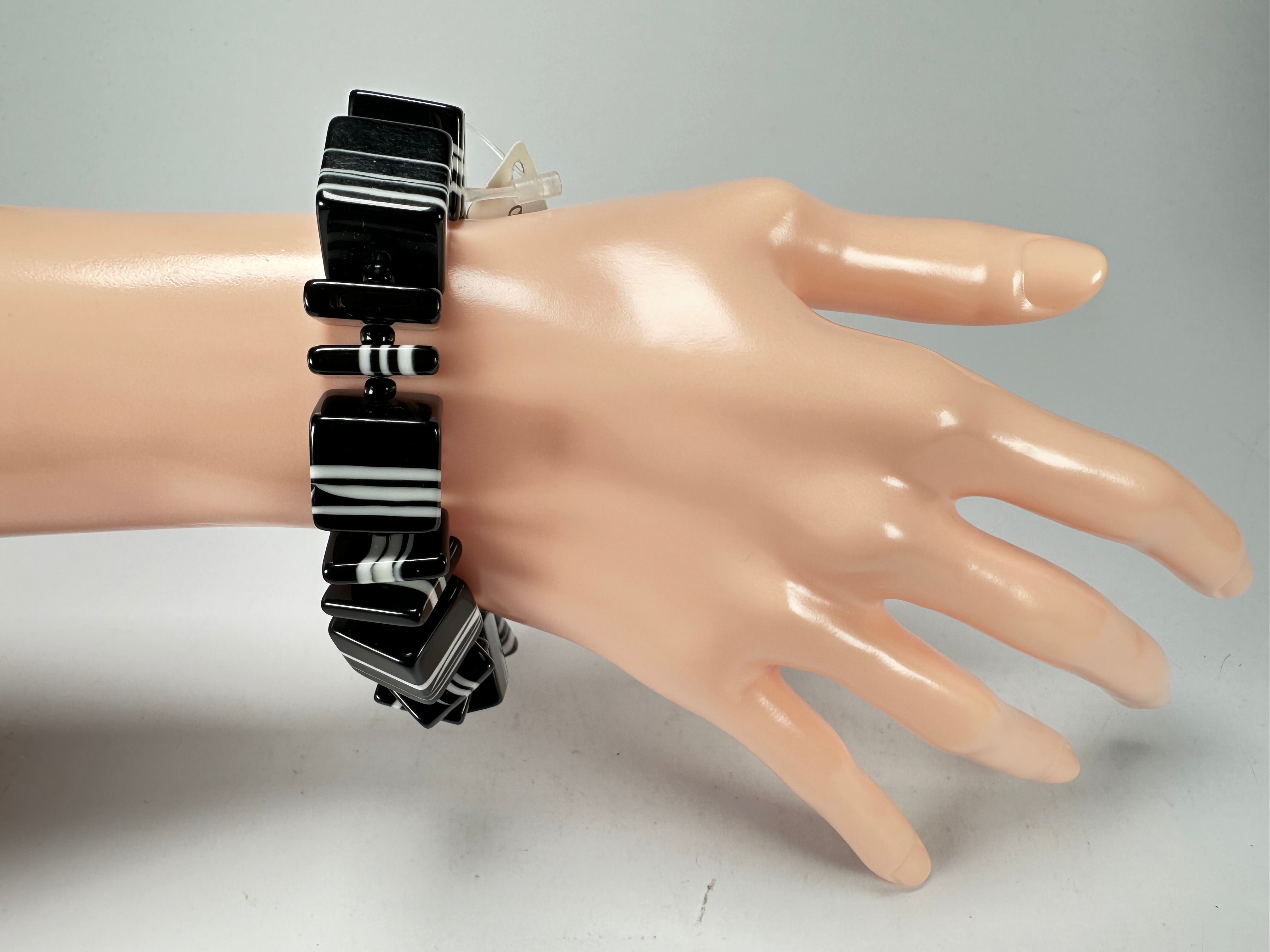 Jackie Brazil "Bar Code" Black & White Mix Squares Resin Bracelet ( B2201 )