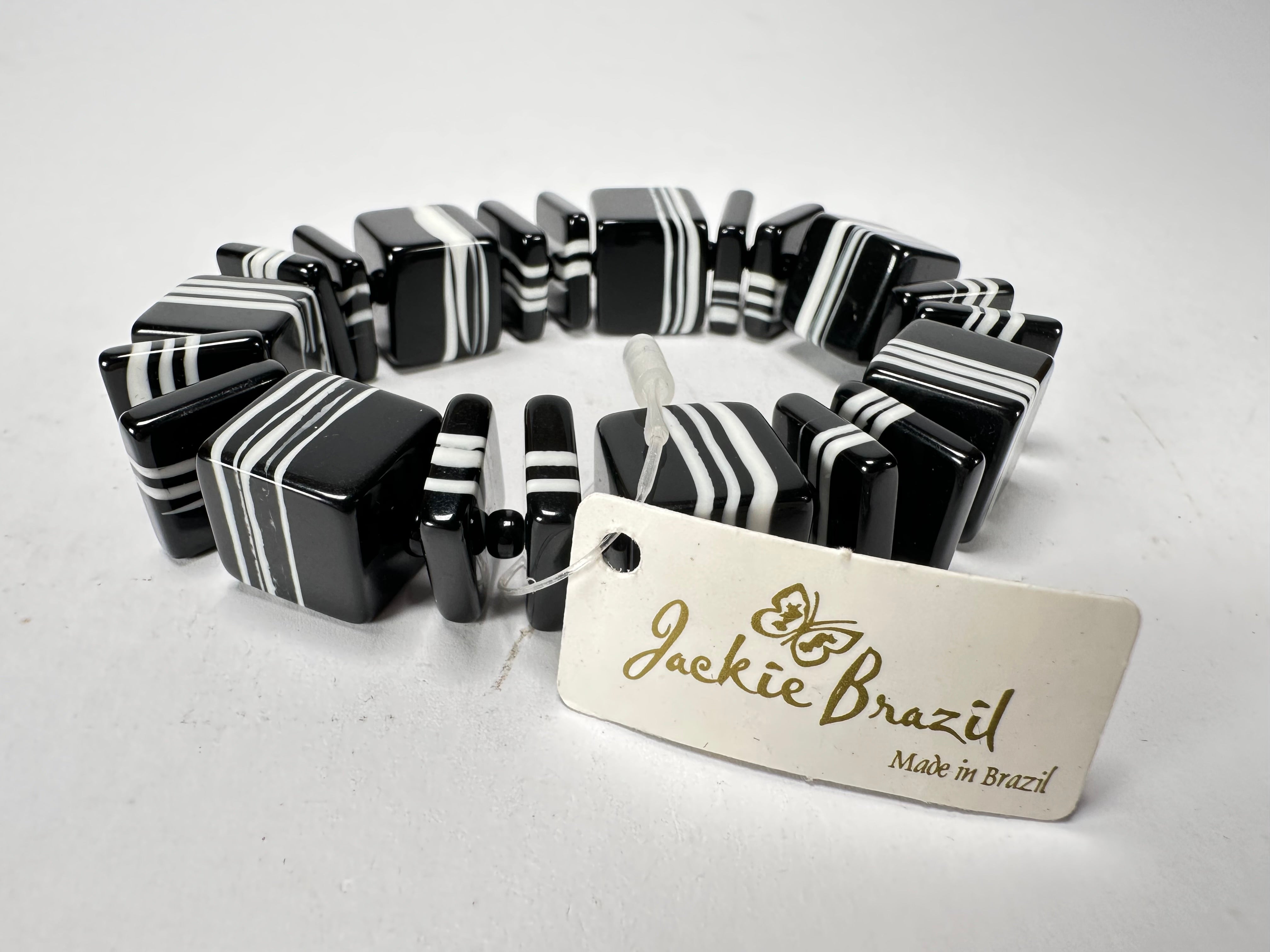 Jackie Brazil "Bar Code" Black & White Mix Squares Resin Bracelet ( B2201 )