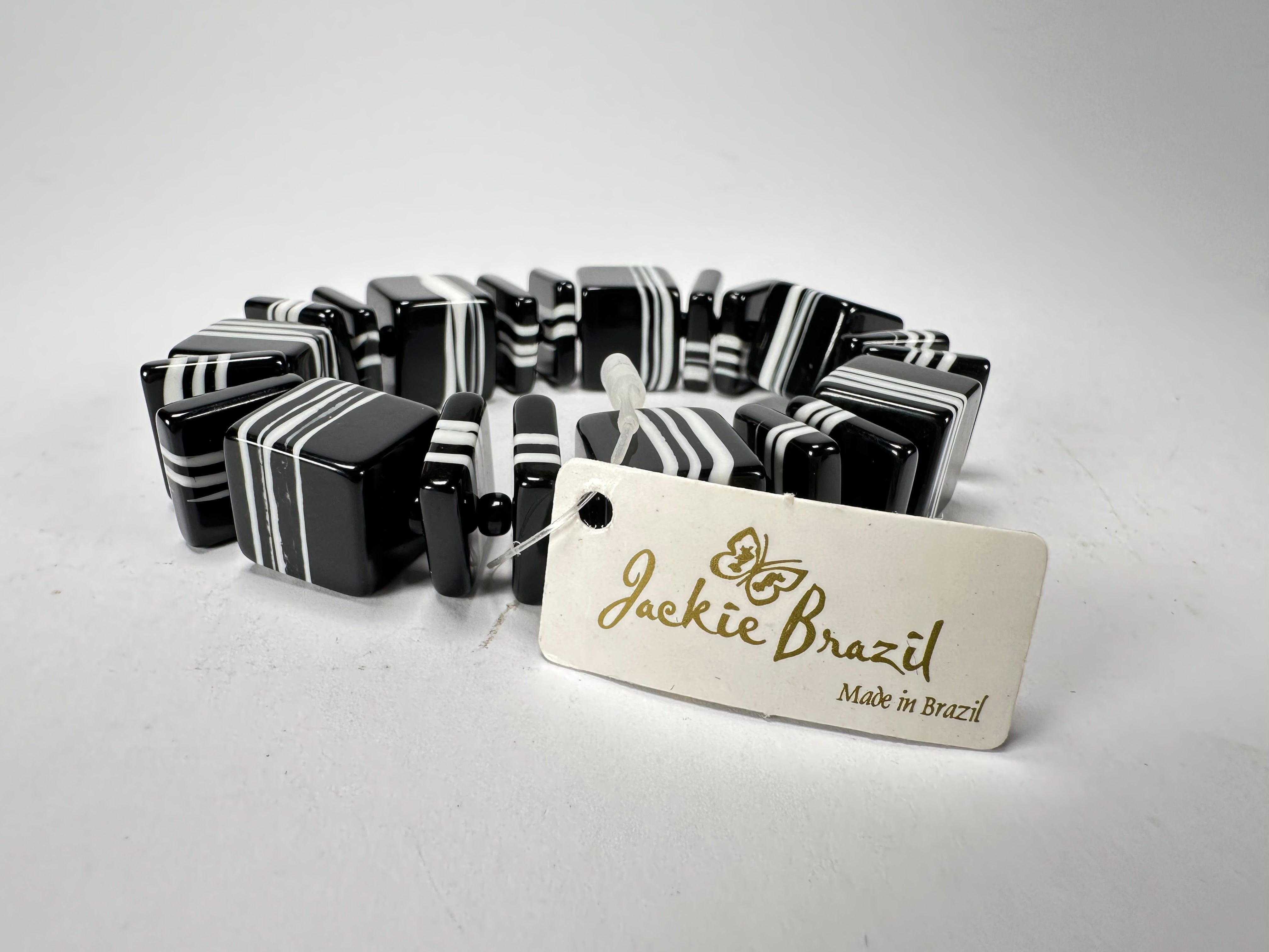 Jackie Brazil "Bar Code" Black & White Mix Squares Resin Bracelet ( B2201 )